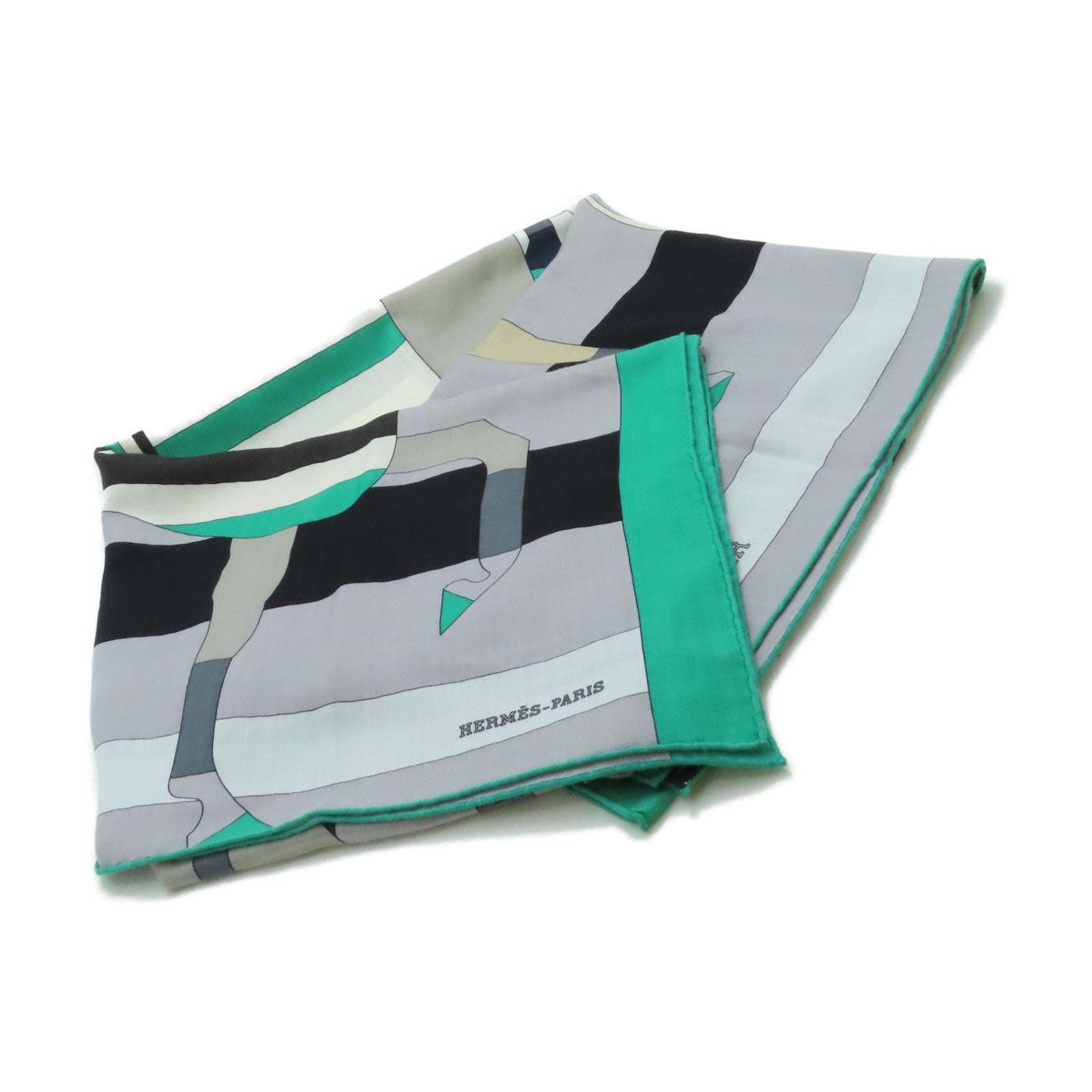 HERMES 【激減優惠】羊絨/絲質Scarf綠色/米色