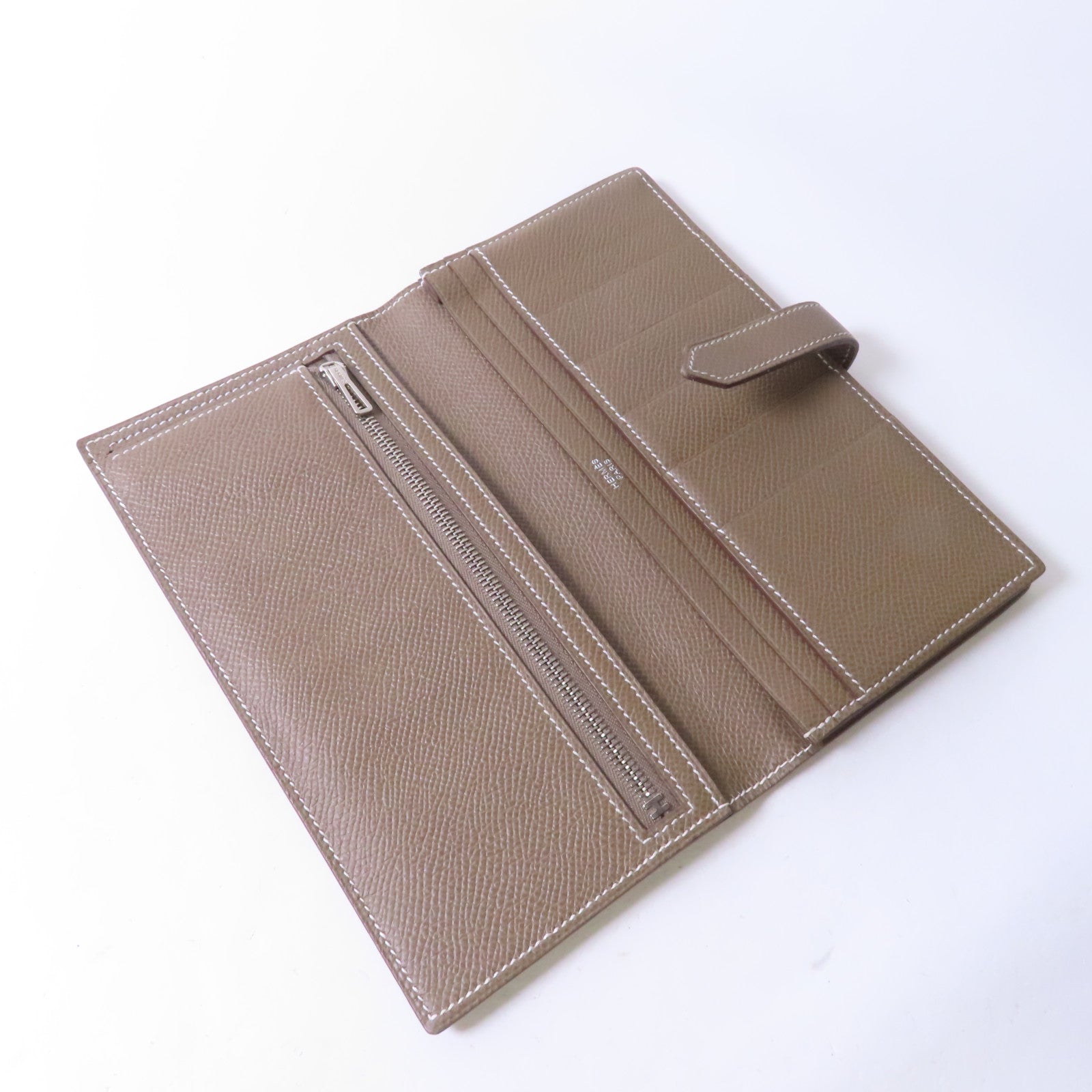 HERMES Epsom皮革Bearn Long Wallet銀扣長錢包大象灰色