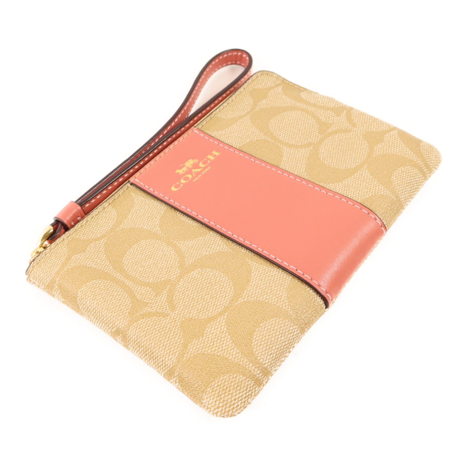 COACH 塗層帆布Corner Zip Wristlet金扣拉鏈錢包