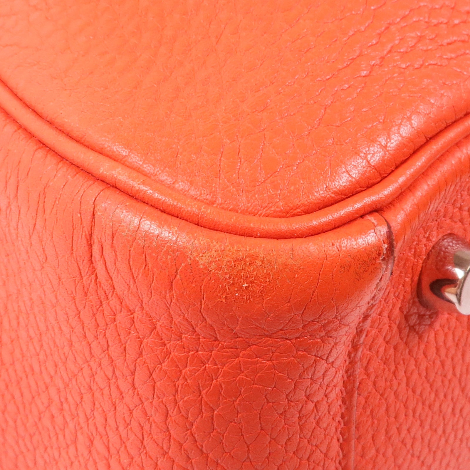 HERMES 【激減優惠】Clemence皮革Lindy 26銀扣手挽肩背兩用袋Orange Poppy