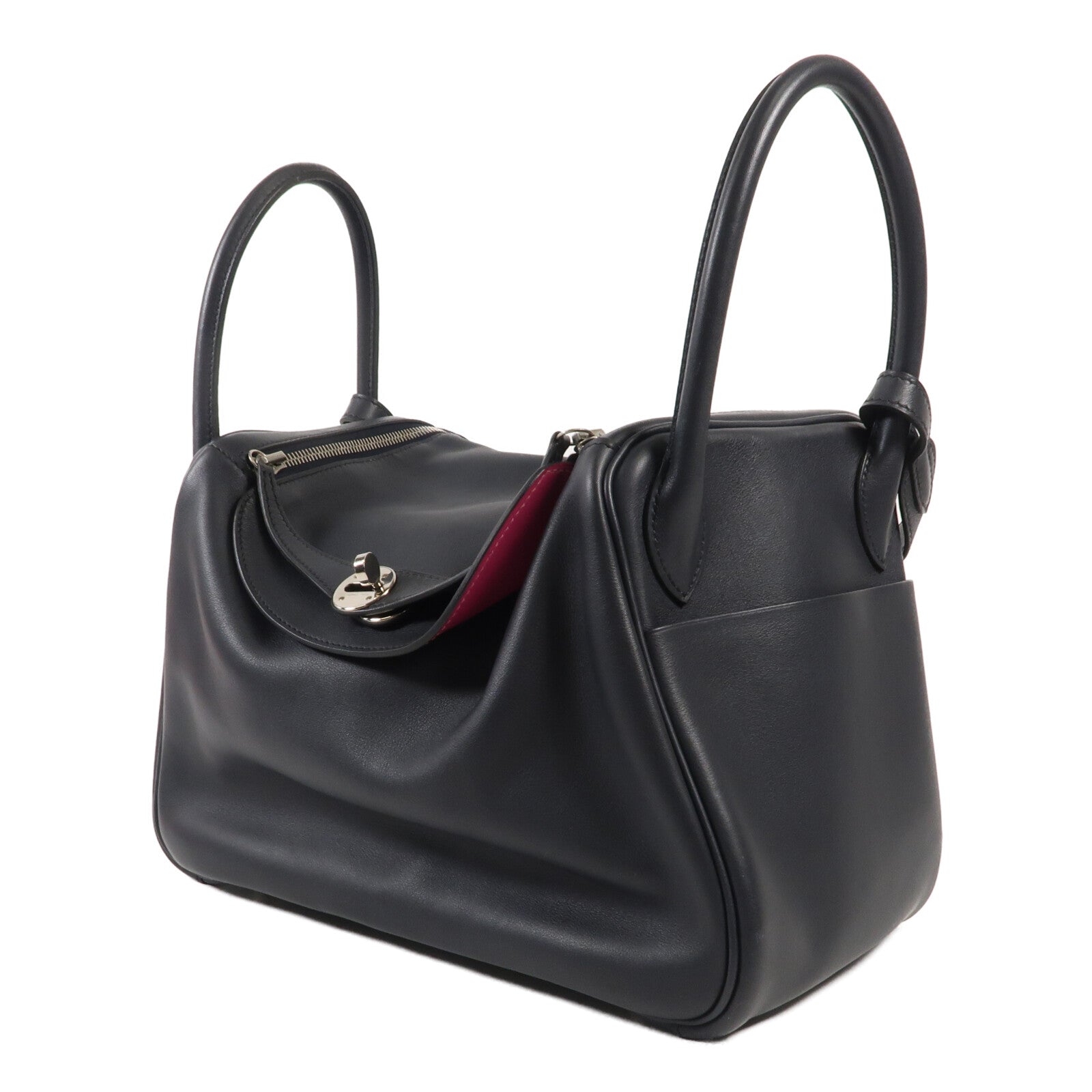 HERMES Swift皮革Lindy 30銀扣肩背袋Bleu Nuit