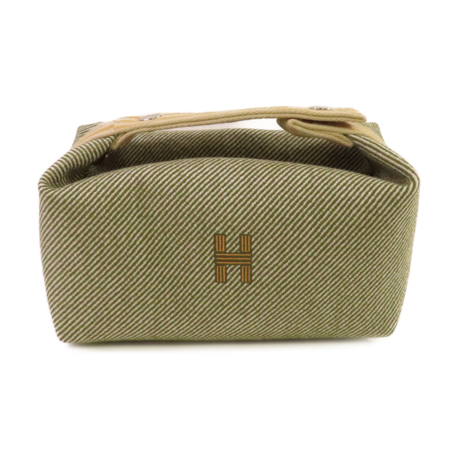 HERMES 帆布Bride A Brac Small Hand Bag銀扣手挽袋綠色/黃色