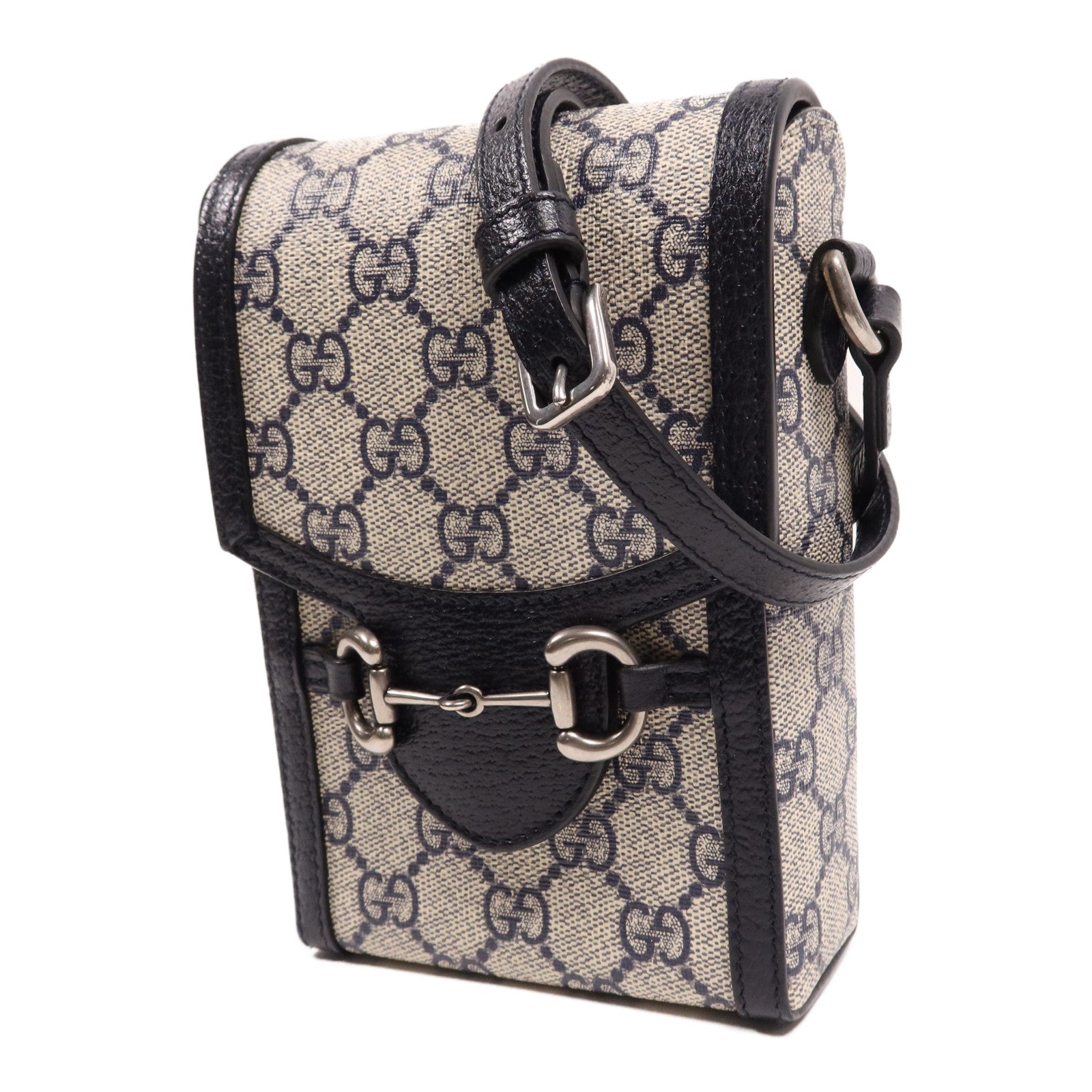 GUCCI 塗層帆布Horsebit 1995 Mini Bag銀扣肩背袋