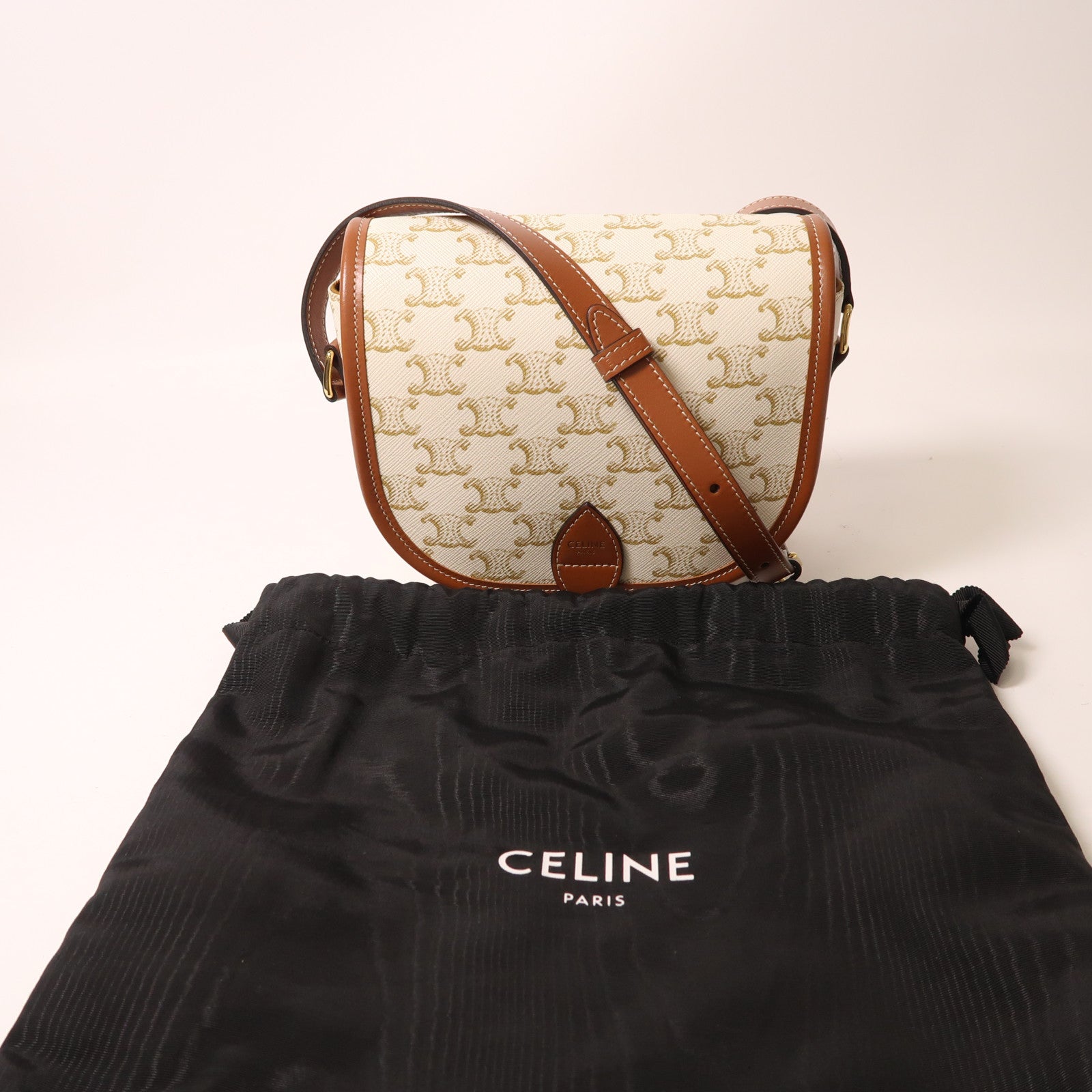 CELINE 塗層帆布Folco金扣肩背袋