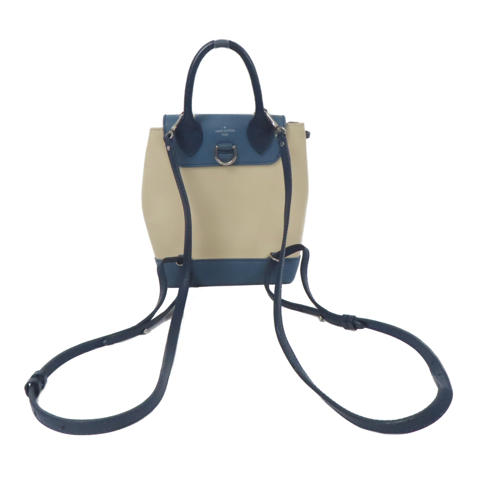 LOUIS VUITTON 牛皮皮革Lockme Backpack銀扣背包米色/藍色