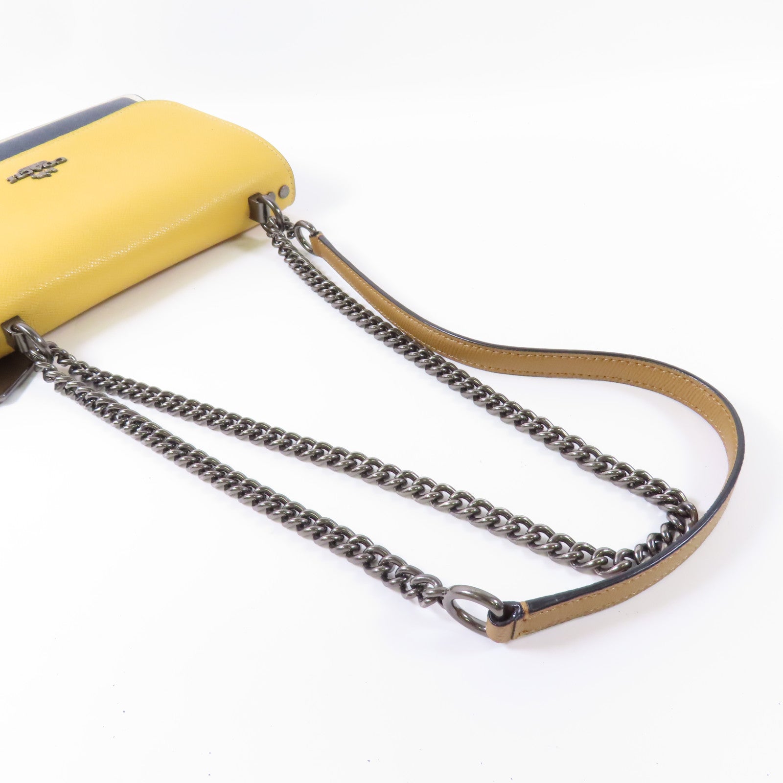 COACH 塗層帆布Shoulder Bag銀扣鏈帶肩背袋
