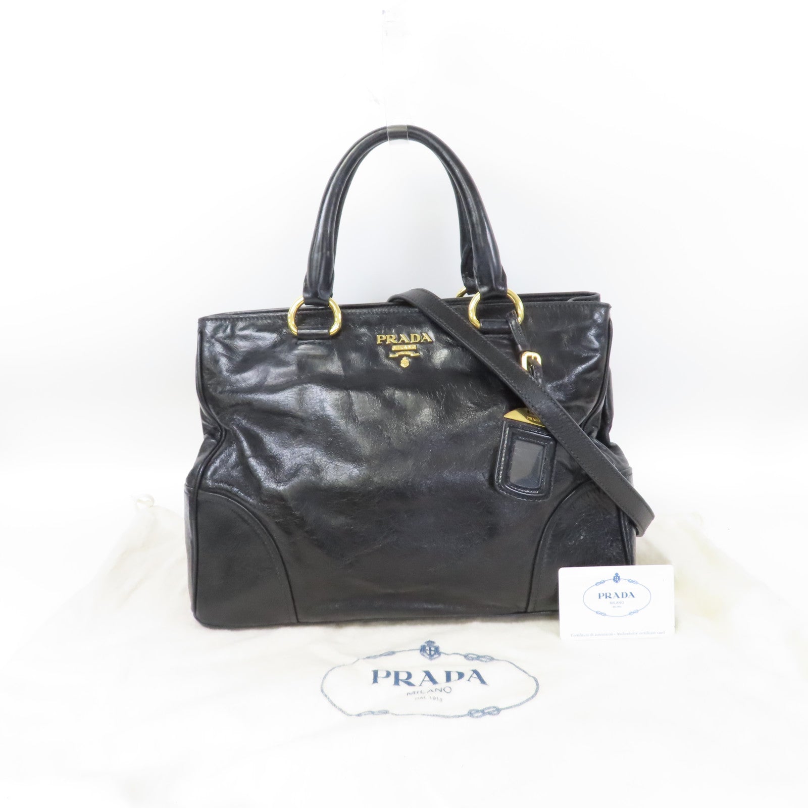 PRADA 牛皮皮革2 Way Shoulder金扣手挽肩背兩用袋黑色