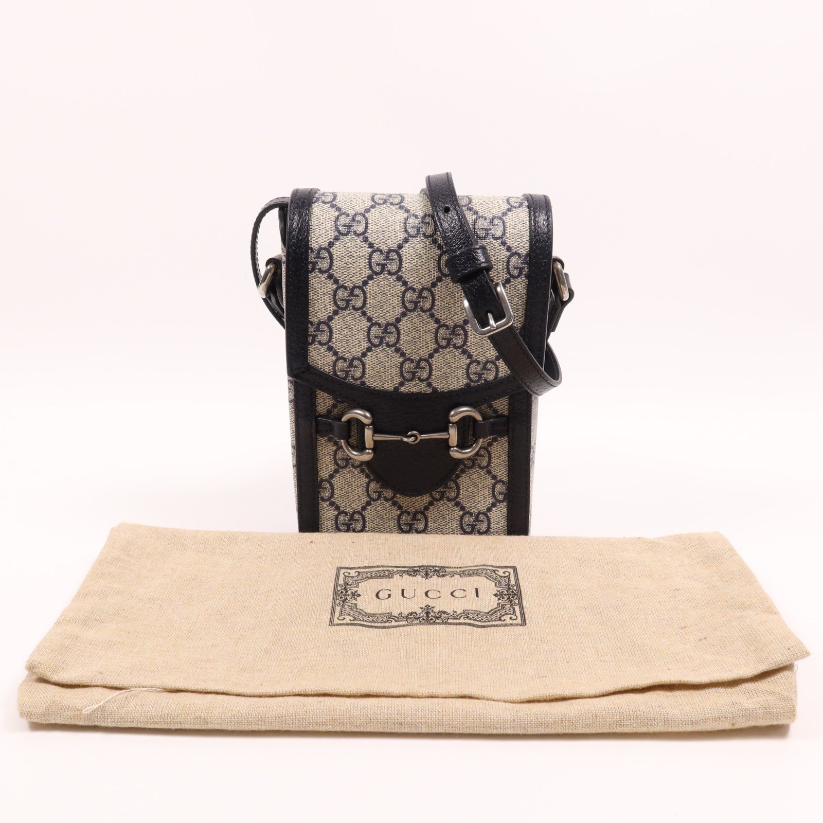GUCCI 塗層帆布Horsebit 1995 Mini Bag銀扣肩背袋
