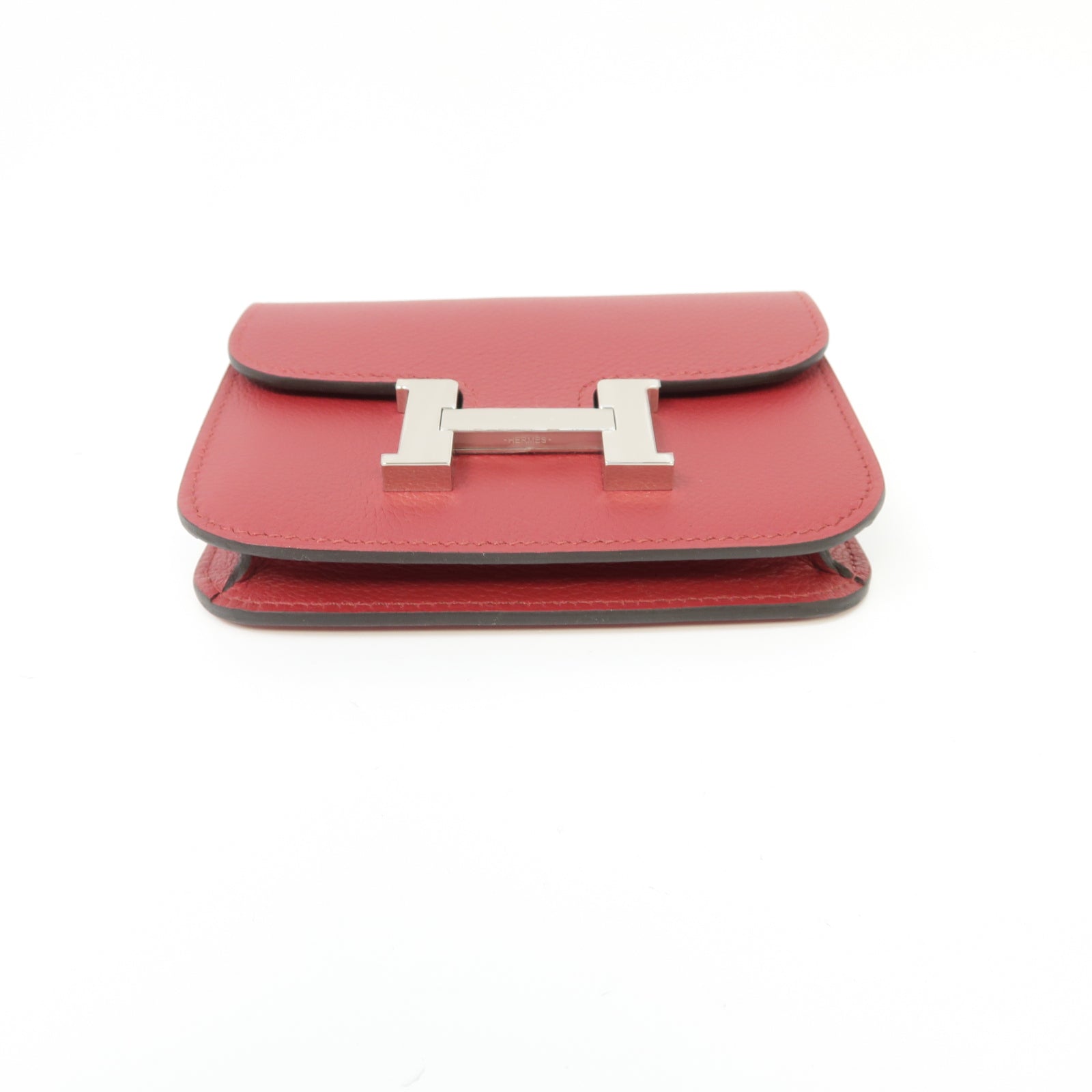 HERMES 【激減優惠】Evercolor皮革Constance Slim銀扣錢包Rouge Grenat/紅色