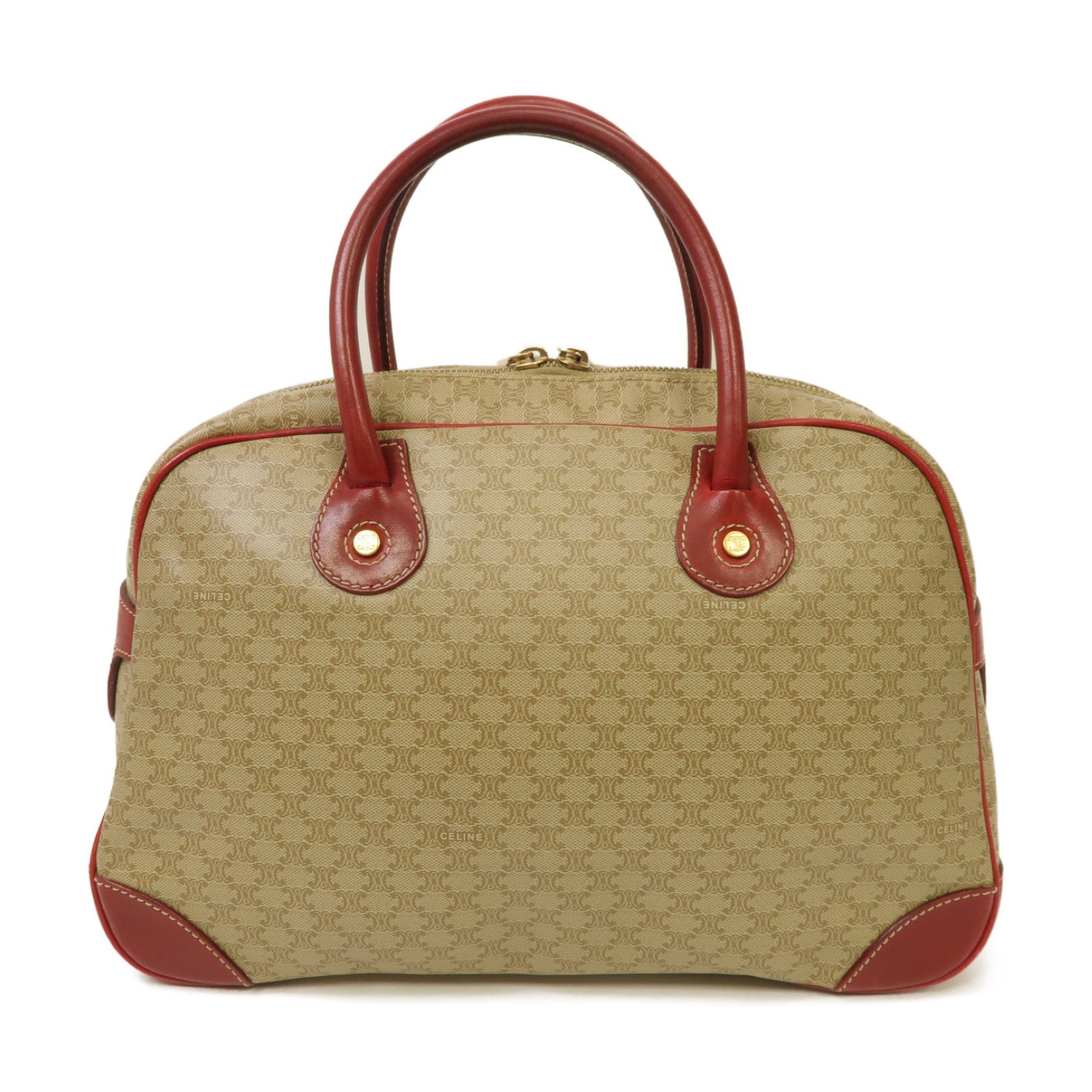 CELINE 【激減優惠】塗層帆布Hand Bag金扣手挽袋紅色/米色