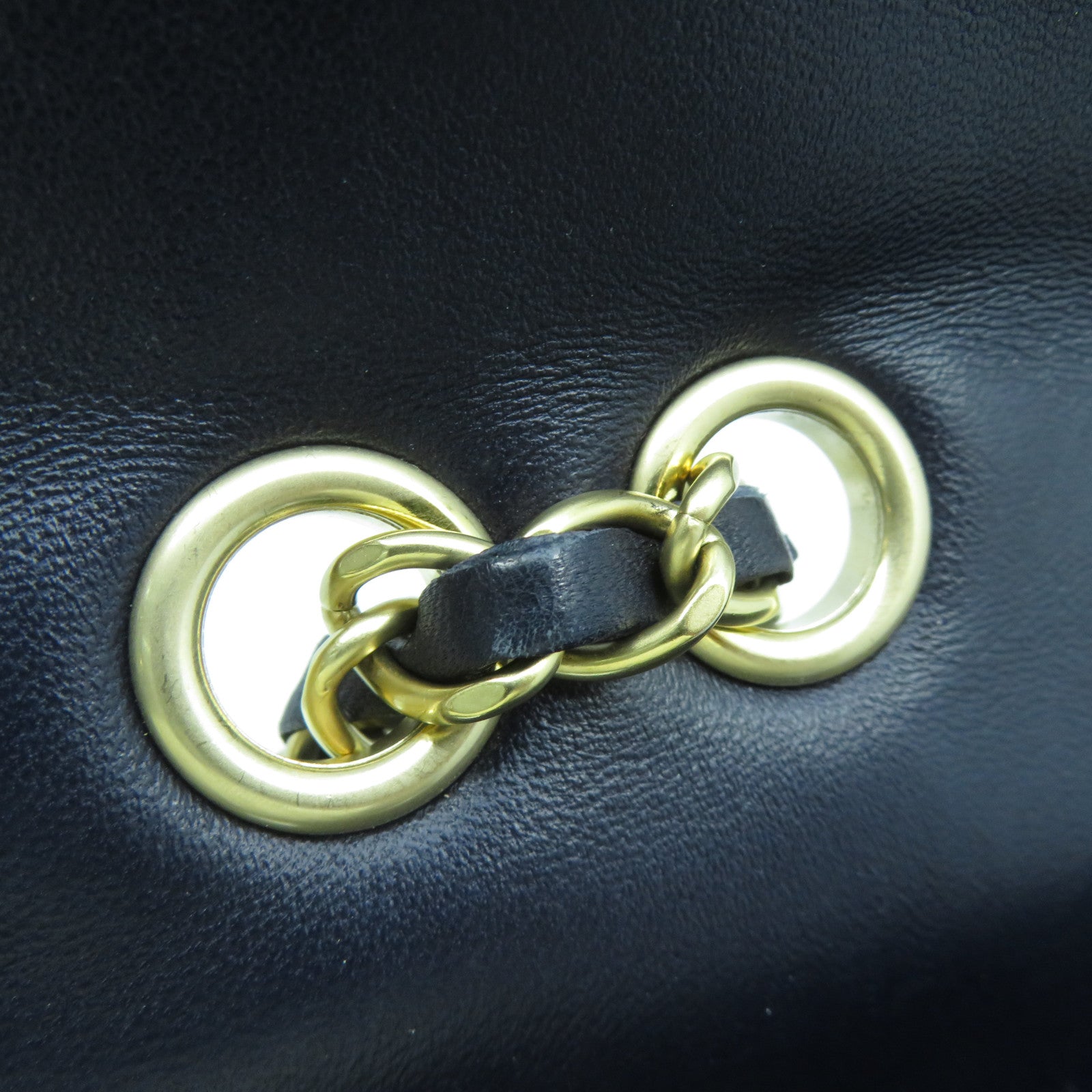CHANEL 菱格羊皮皮革Chain Shoulder Bag金扣鏈帶肩背袋深藍色