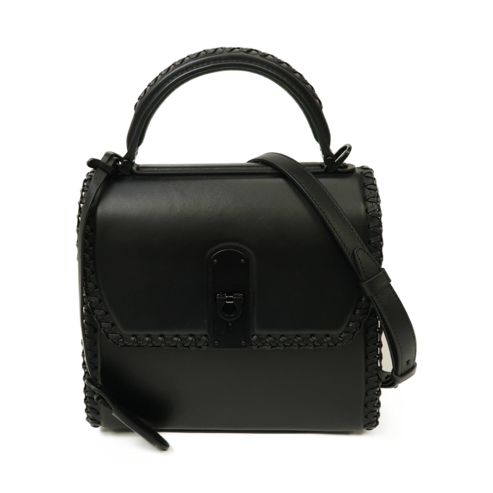 Salvatore Ferragamo 牛皮皮革Boxys Medium手挽肩背兩用袋黒色