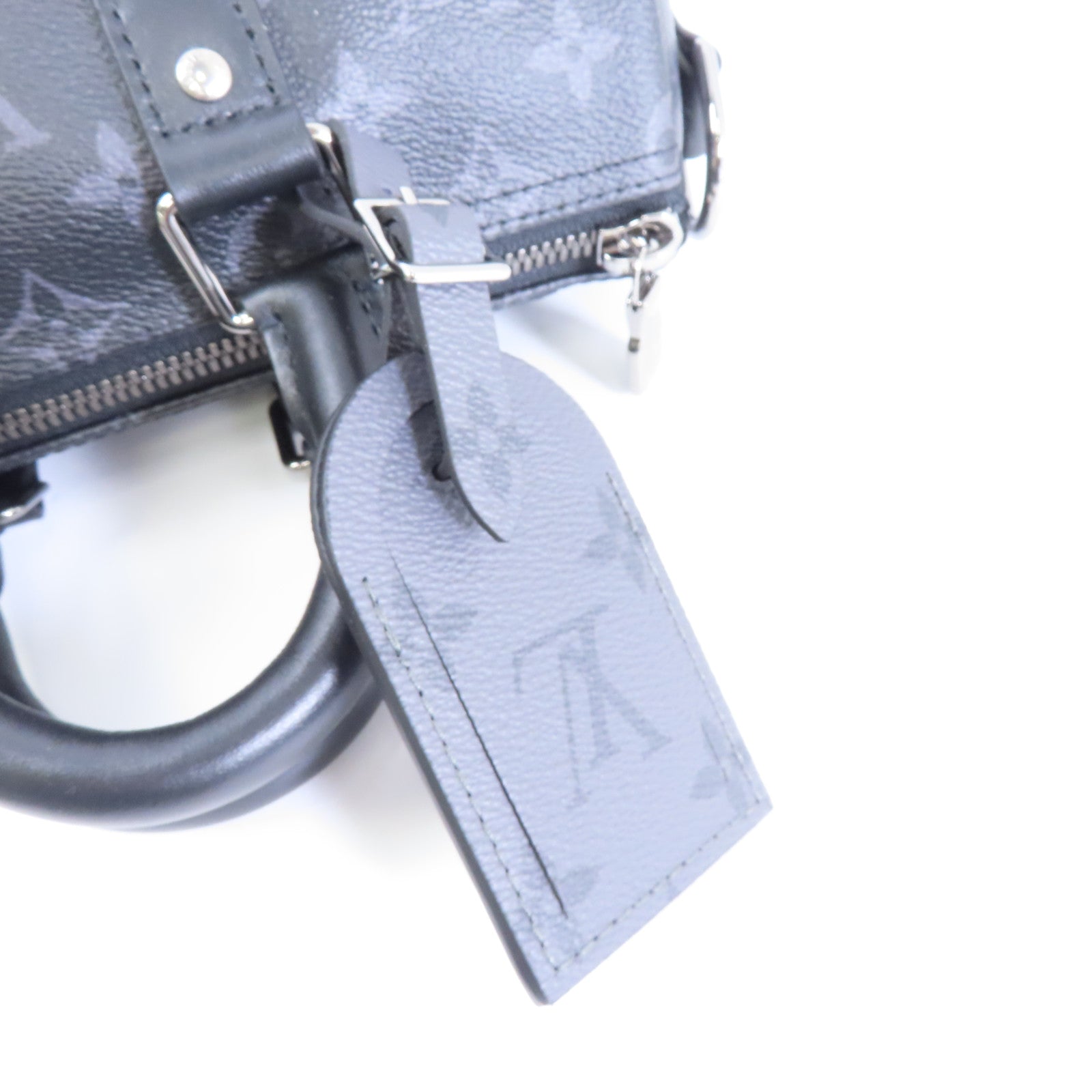 LOUIS VUITTON Monogram Eclipse Keepall 25銀扣手挽肩背兩用袋