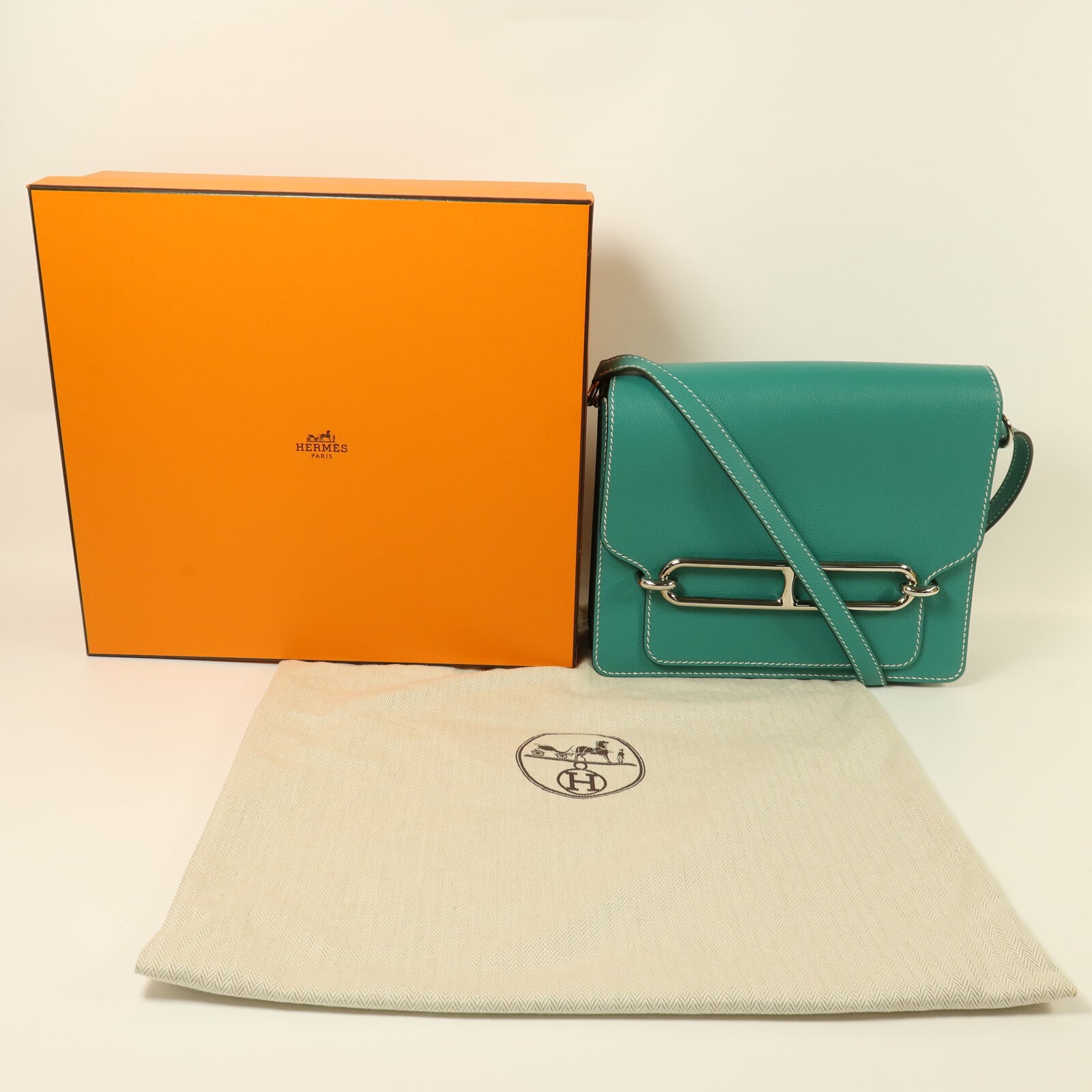 HERMES Evercolor皮革Roulis 23銀扣肩背袋Vert Verone