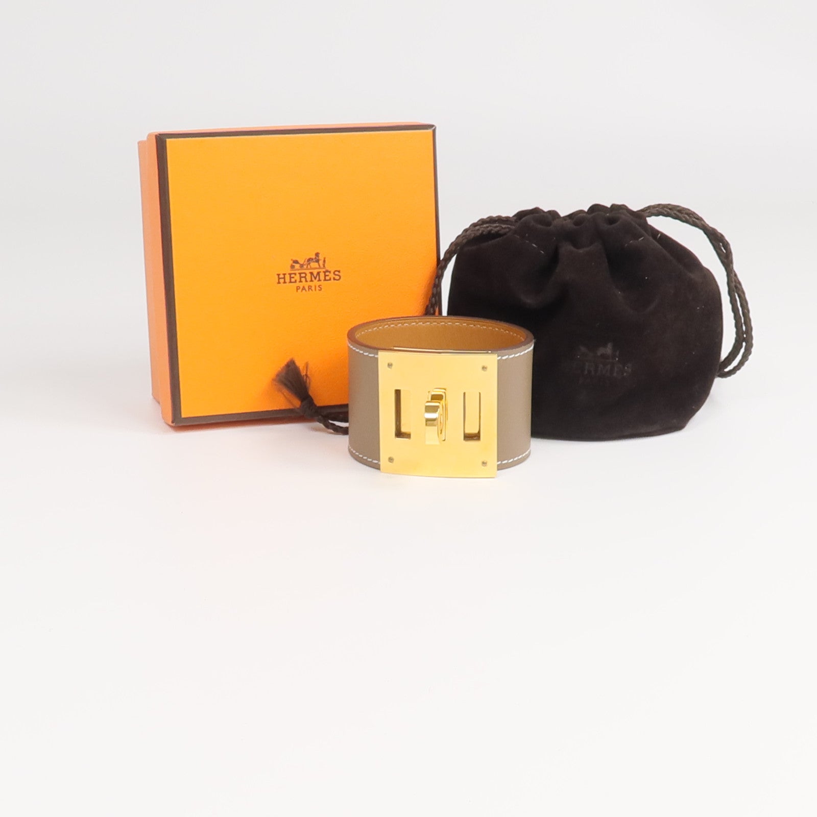 HERMES Swift皮革Kelly Dog金扣手鐲Etoupe
