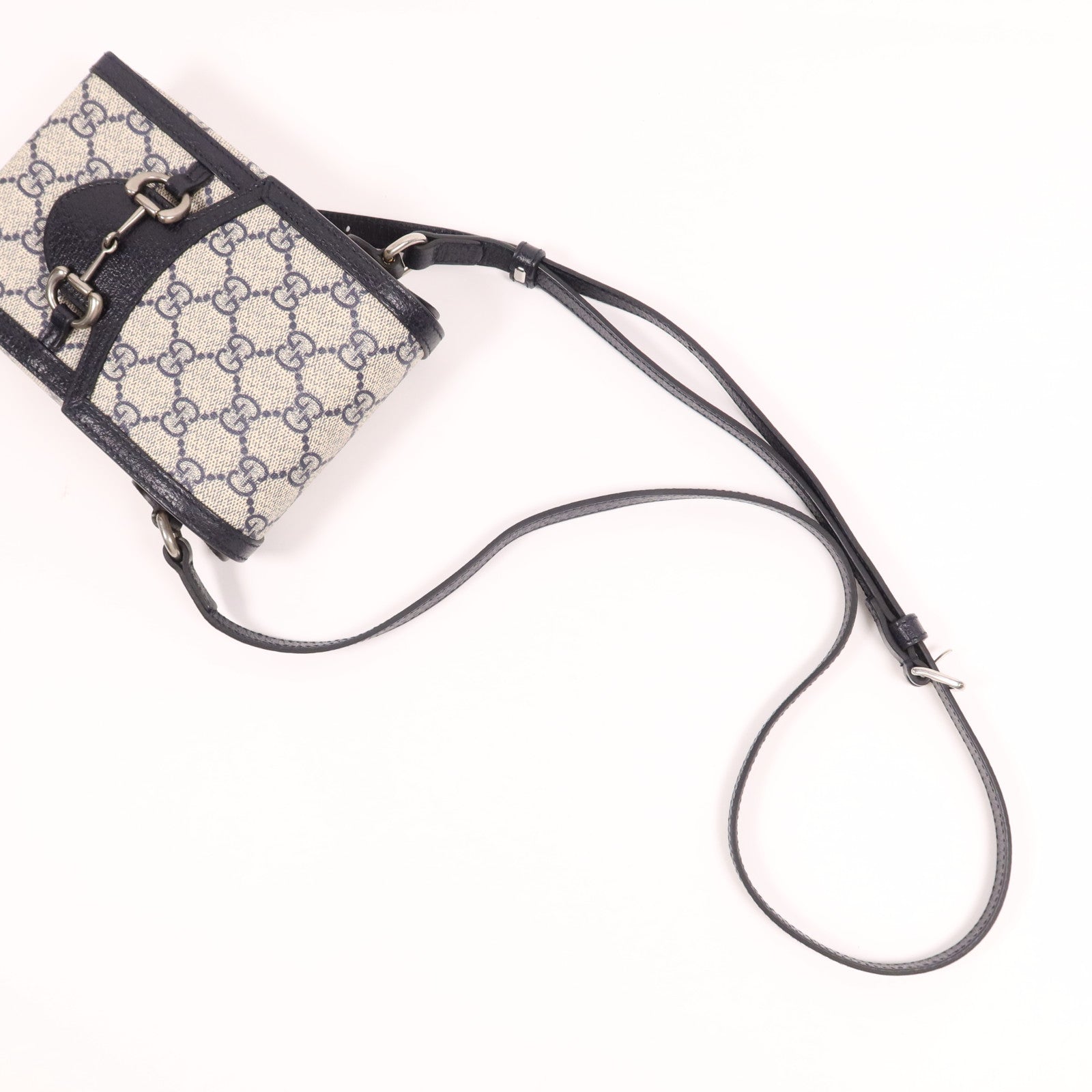 GUCCI 塗層帆布Horsebit 1995 Mini Bag銀扣肩背袋