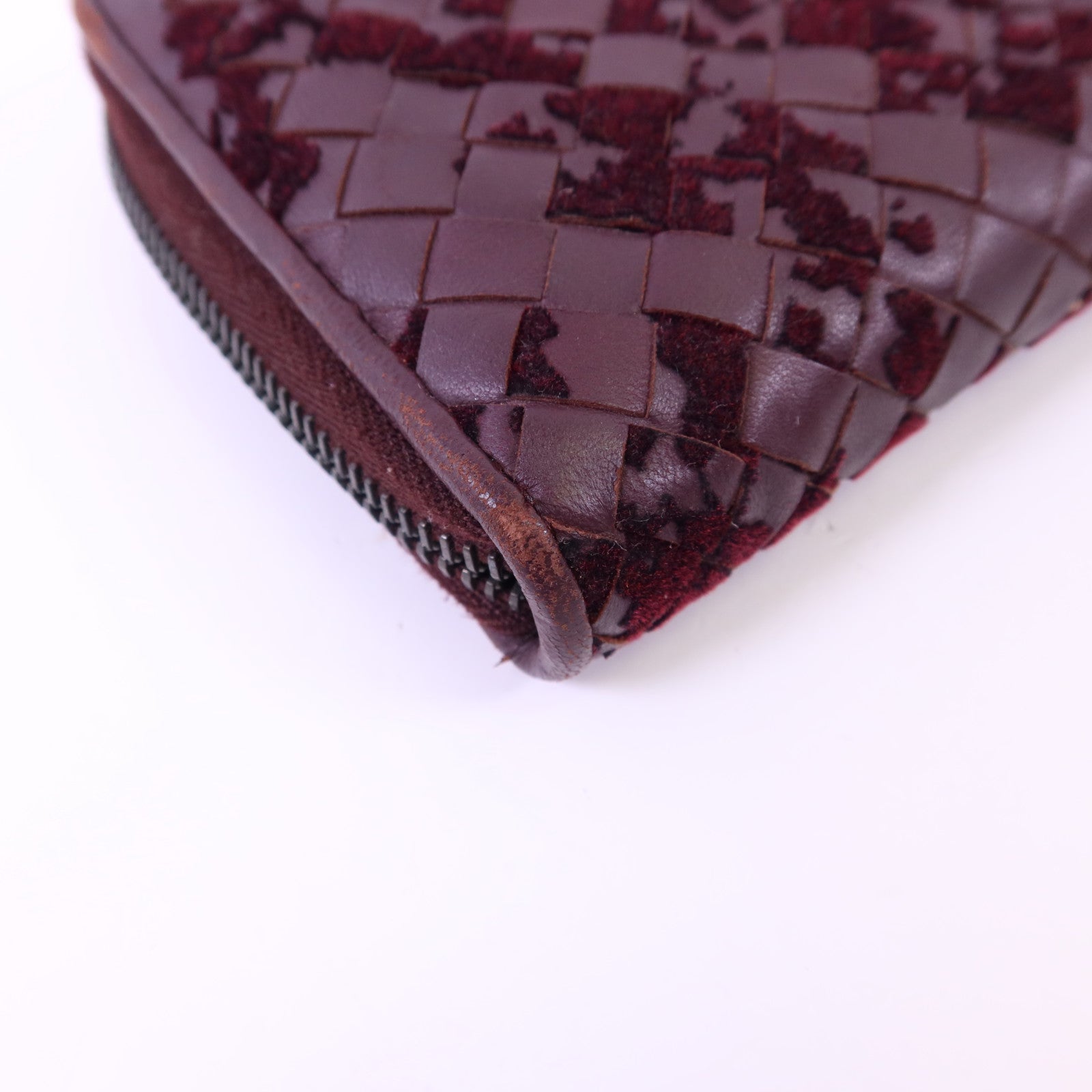 BOTTEGA VENETA 【激減優惠】織紋皮革/天鵝絨Zip Around Wallet長錢包