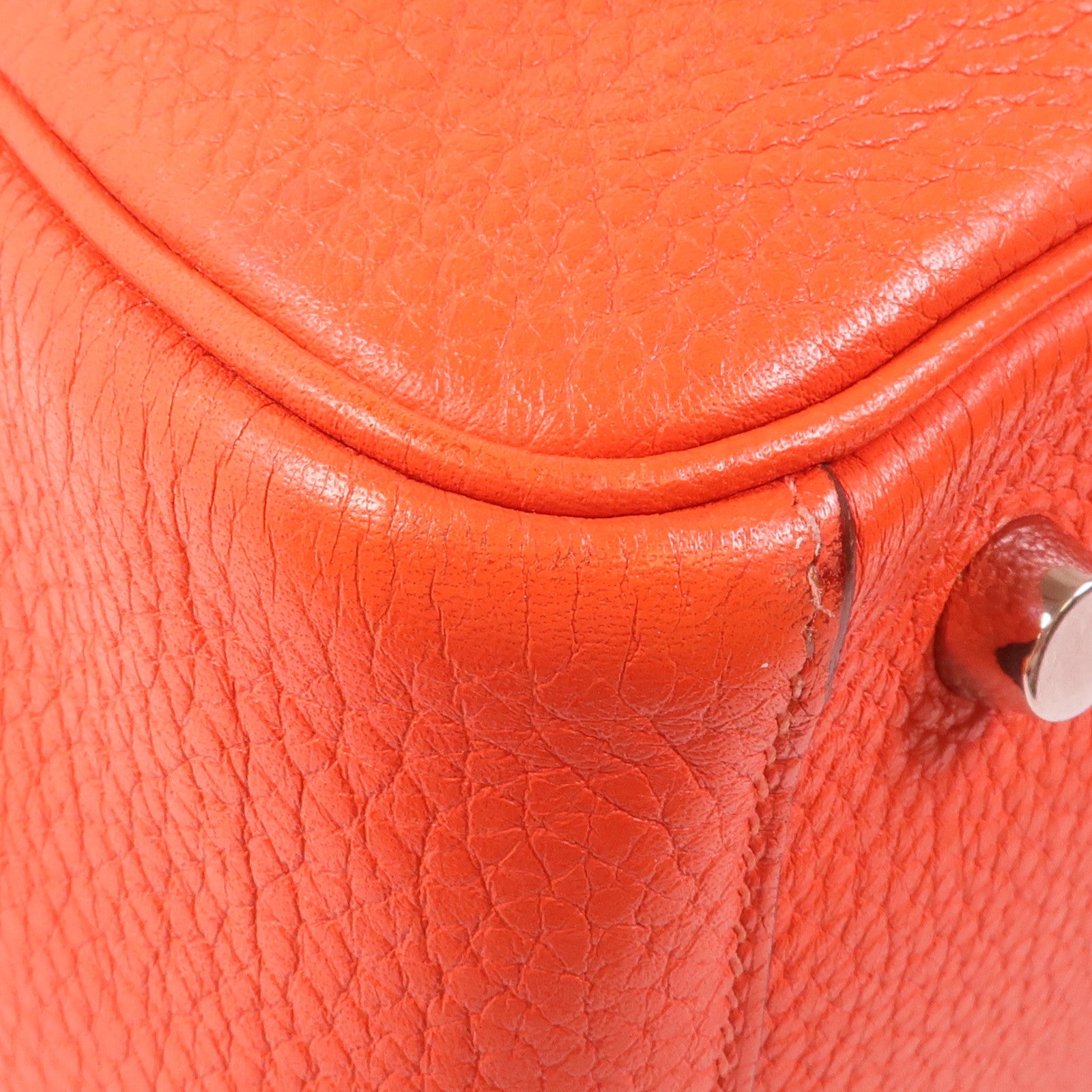 HERMES 【激減優惠】Clemence皮革Lindy 26銀扣手挽肩背兩用袋Orange Poppy