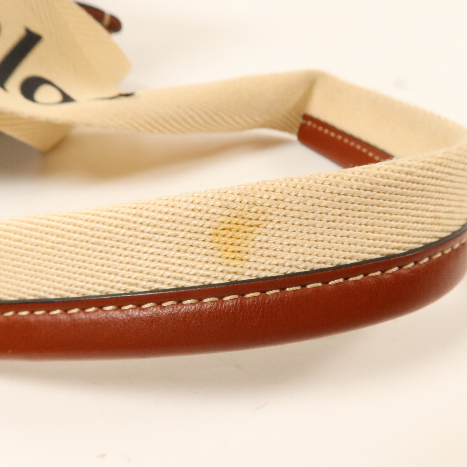 Chloe 牛皮皮革/帆布Woody Tote Medium手挽袋