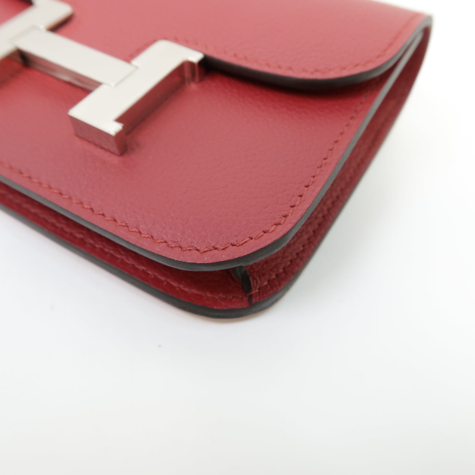 HERMES 【激減優惠】Evercolor皮革Constance Slim銀扣錢包Rouge Grenat/紅色