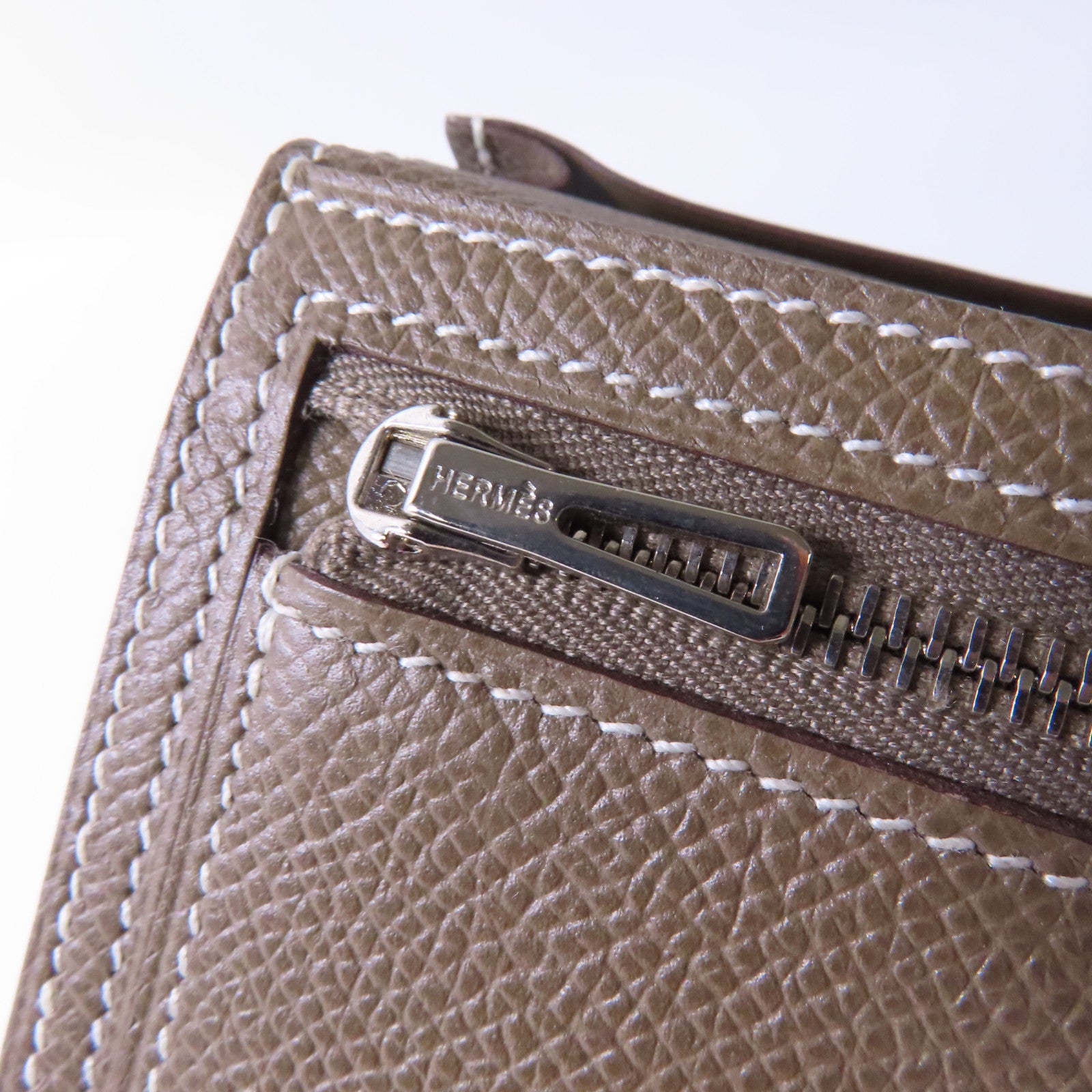 HERMES Epsom皮革Bearn Long Wallet銀扣長錢包大象灰色