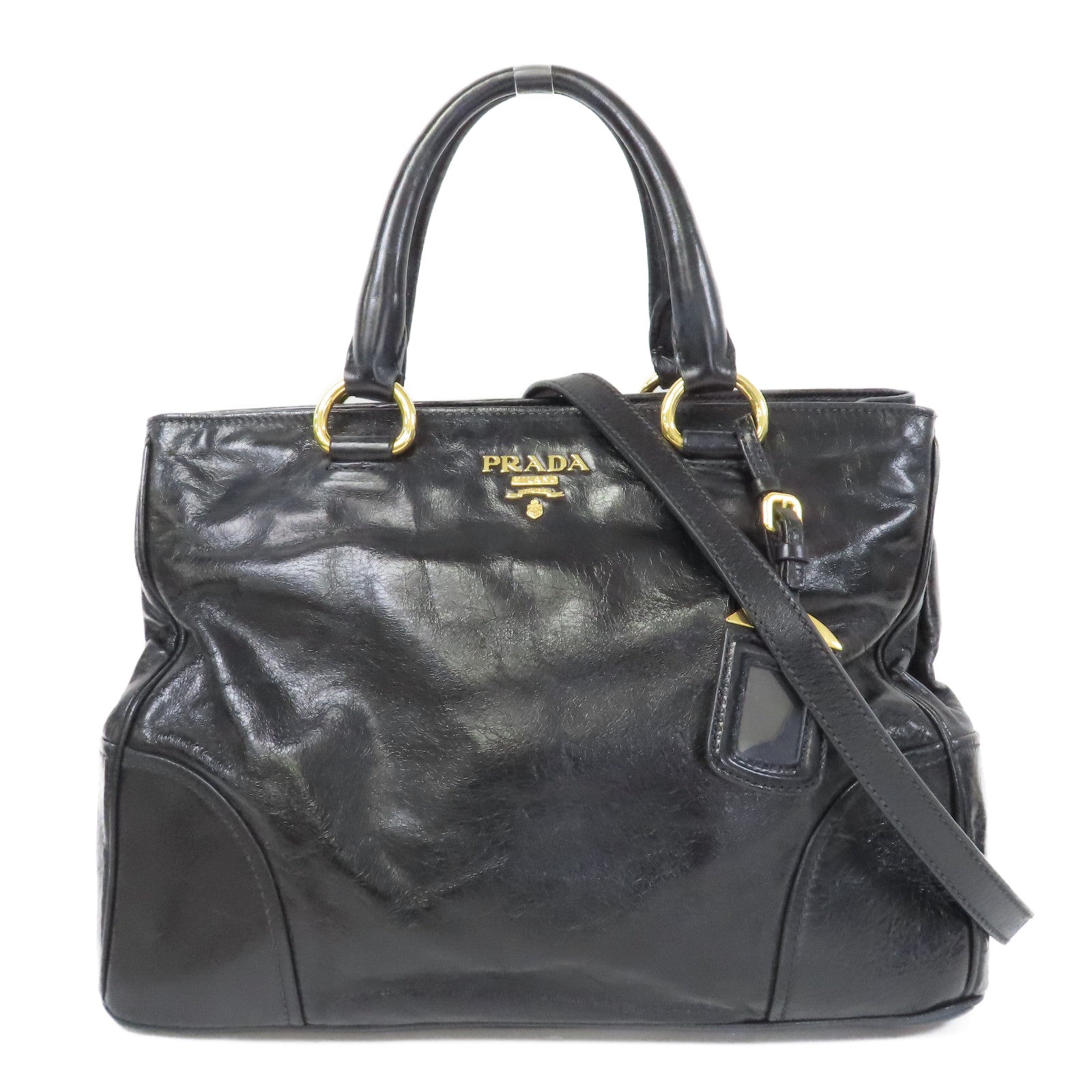 PRADA 牛皮皮革2 Way Shoulder金扣手挽肩背兩用袋黑色