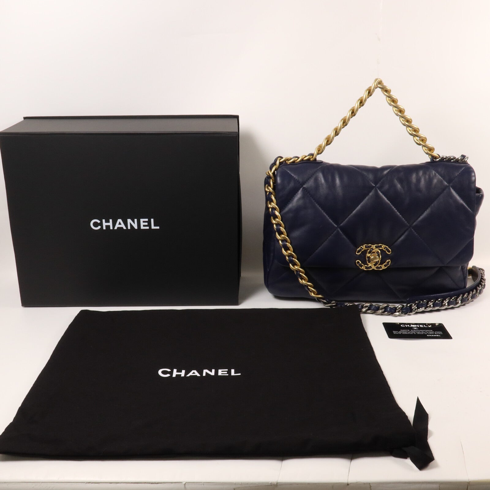 CHANEL 羊皮皮革C19 Large鏈帶手挽肩背兩用袋