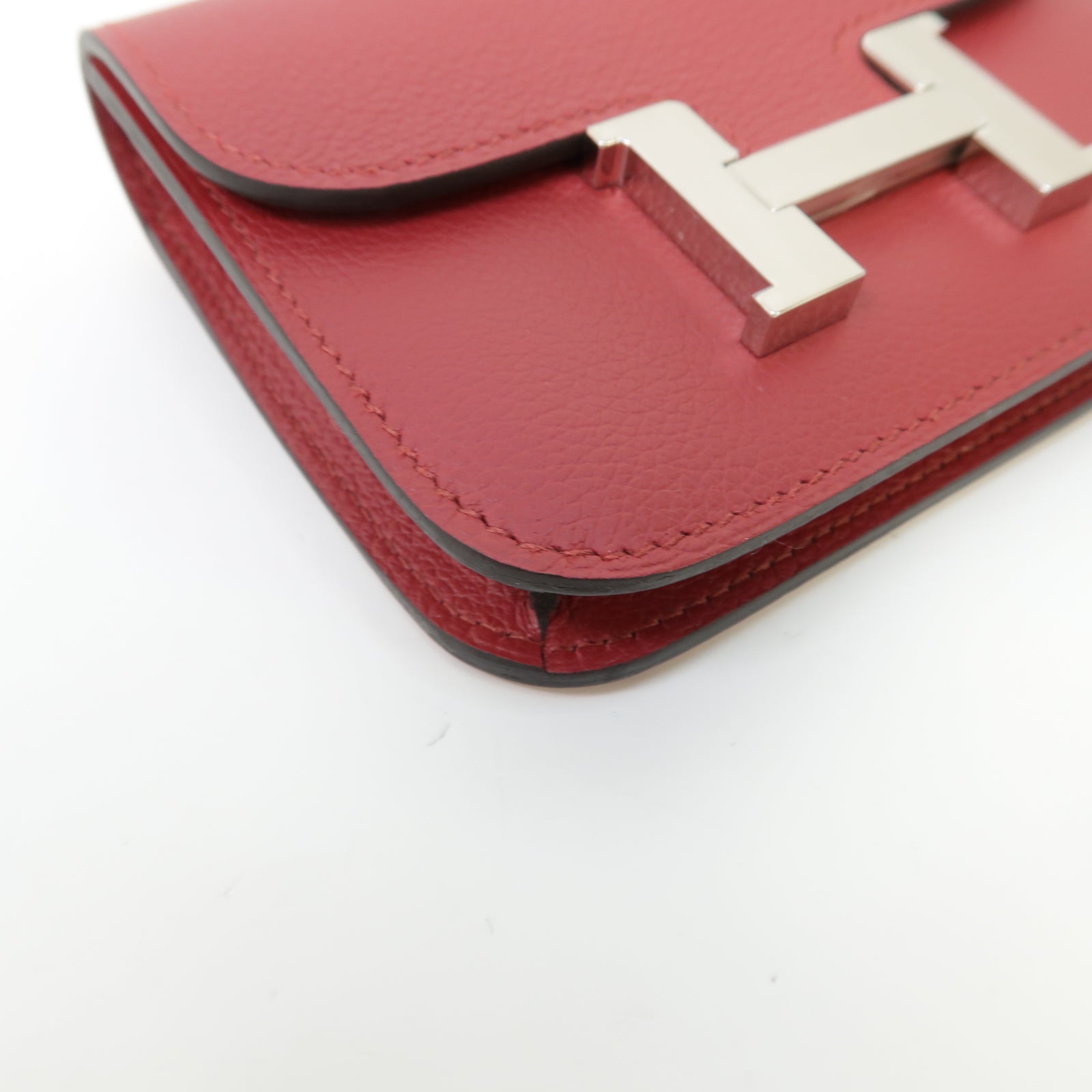 HERMES 【激減優惠】Evercolor皮革Constance Slim銀扣錢包Rouge Grenat/紅色