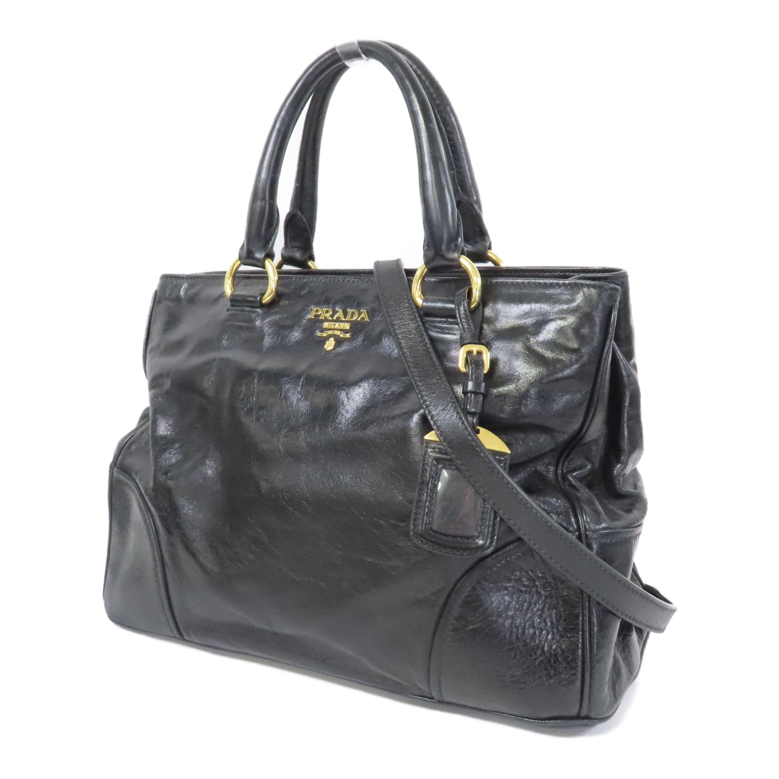 PRADA 牛皮皮革2 Way Shoulder金扣手挽肩背兩用袋黑色