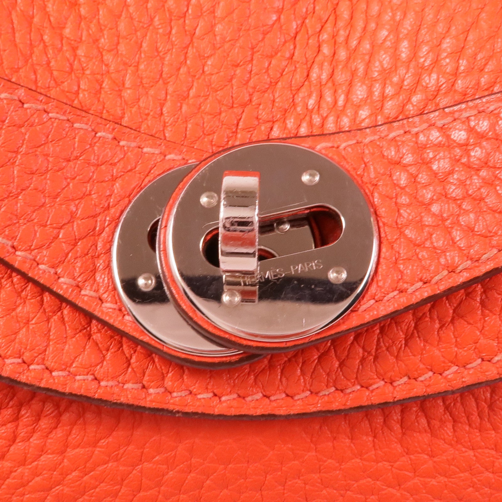 HERMES Clemence皮革Lindy 26銀扣手挽肩背兩用袋Orange Poppy