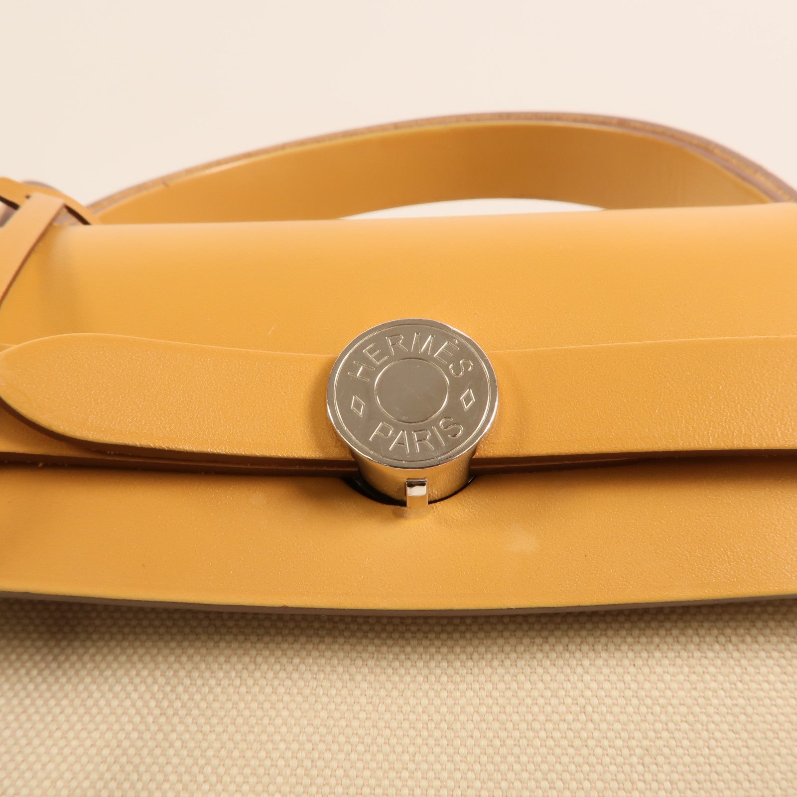 HERMES 帆布Herbag PM銀扣手挽肩背兩用袋Beton