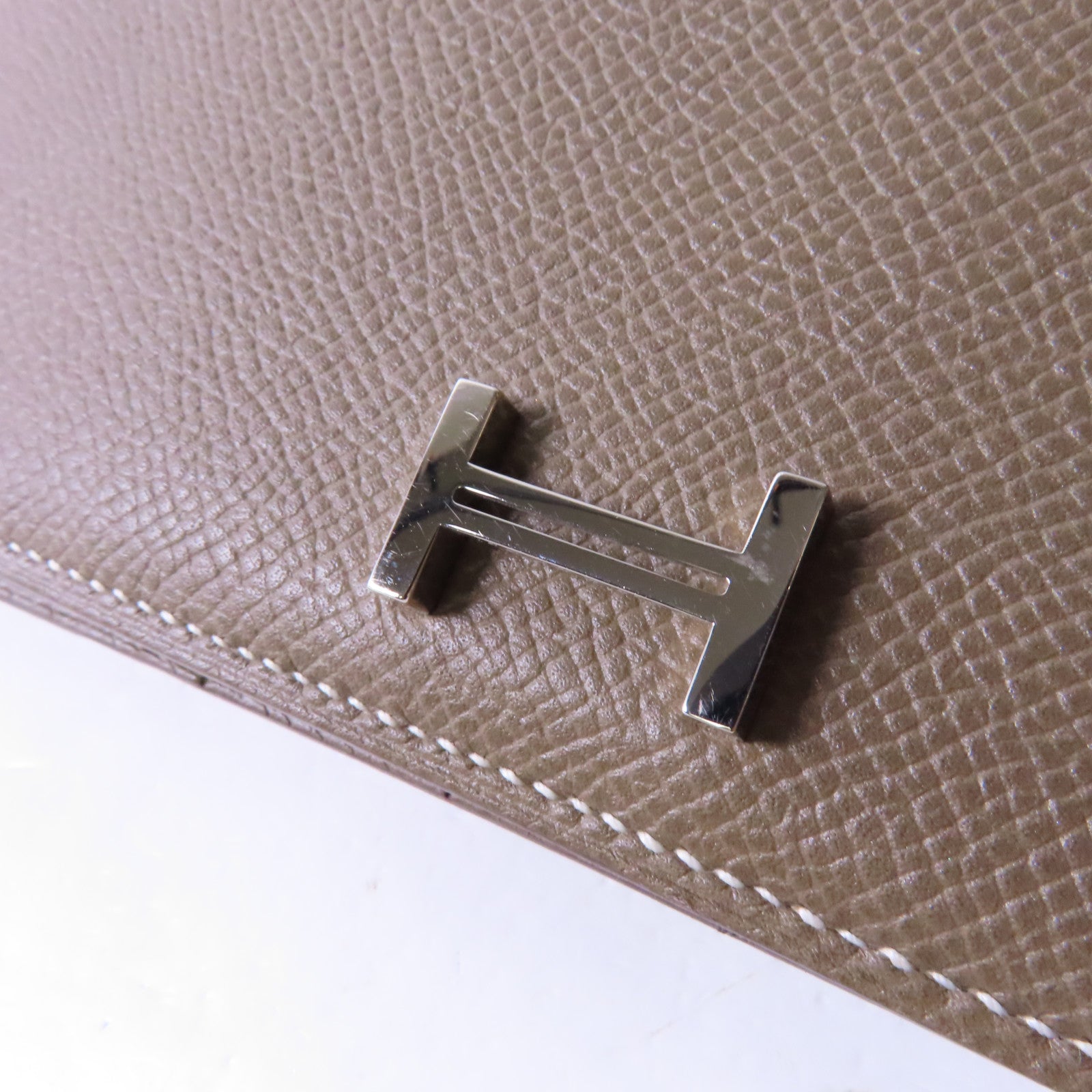 HERMES Epsom皮革Bearn Long Wallet銀扣長錢包大象灰色