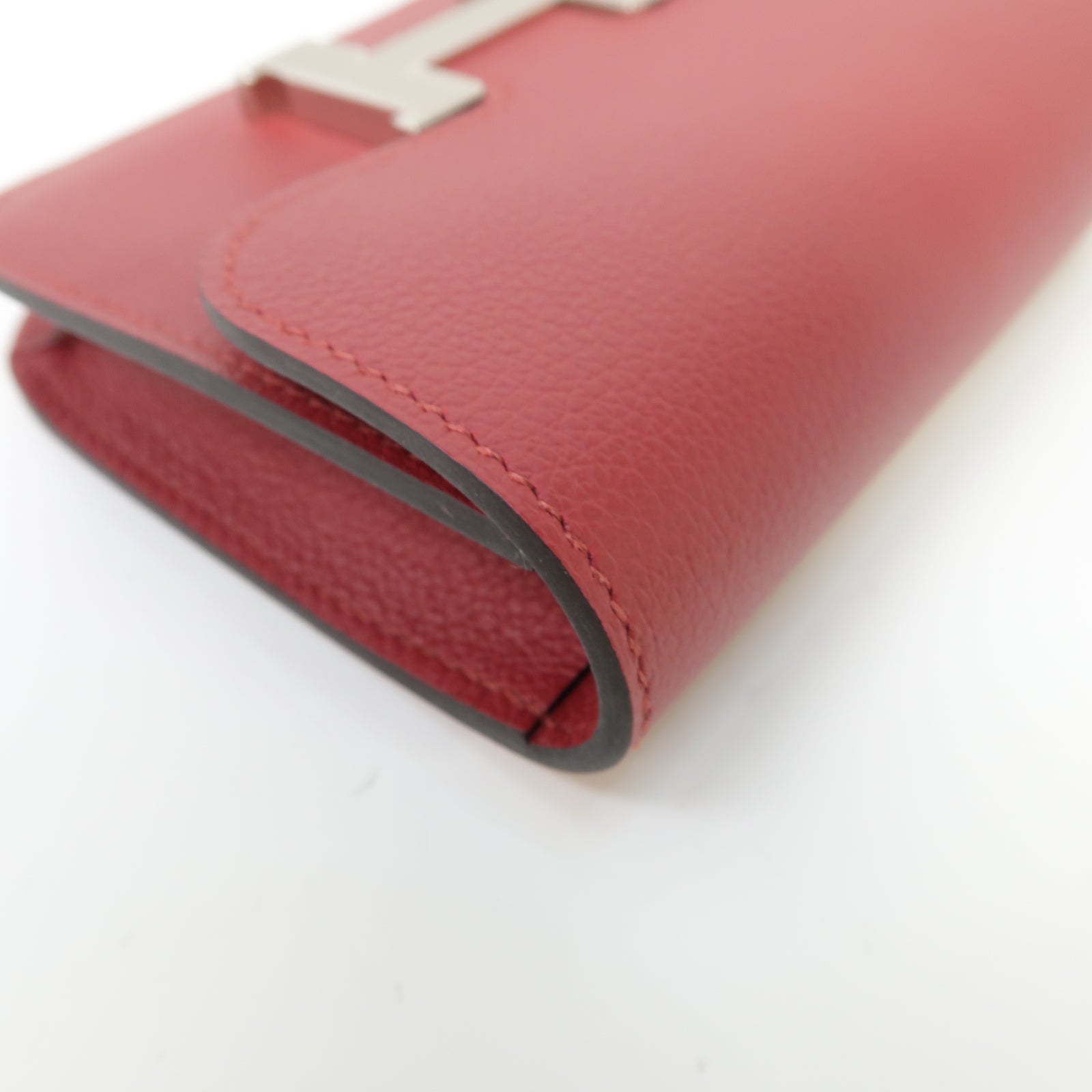 HERMES 【激減優惠】Evercolor皮革Constance Slim銀扣錢包Rouge Grenat/紅色