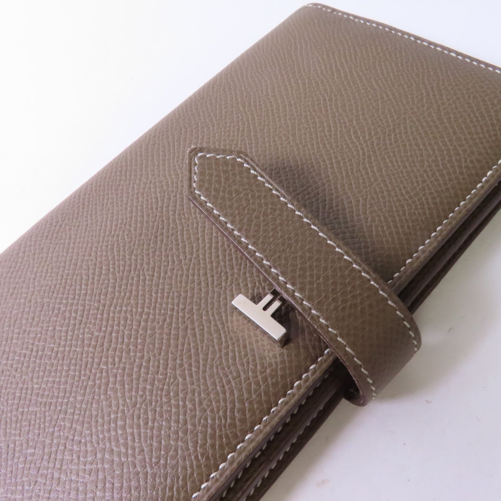 HERMES Epsom皮革Bearn Long Wallet銀扣長錢包大象灰色