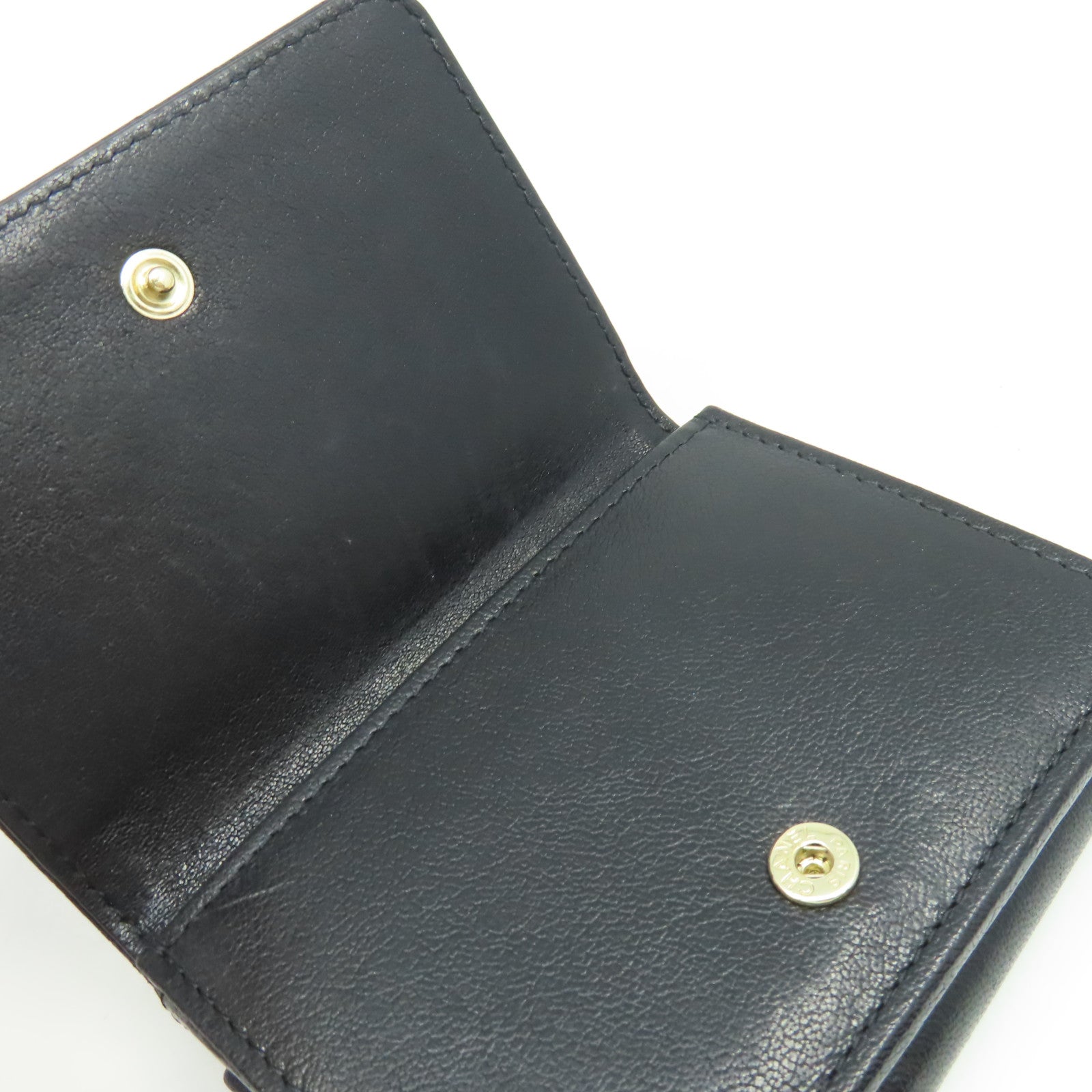 CHANEL 牛皮皮革Mini Wallet銀扣迷你錢包黑色