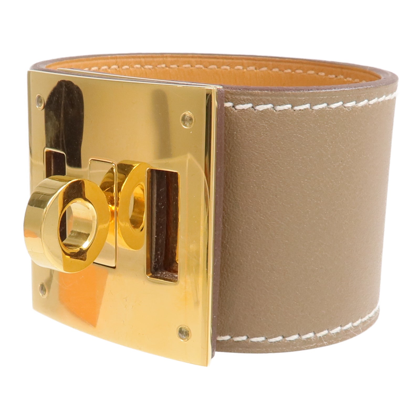 HERMES Swift皮革Kelly Dog金扣手鐲Etoupe