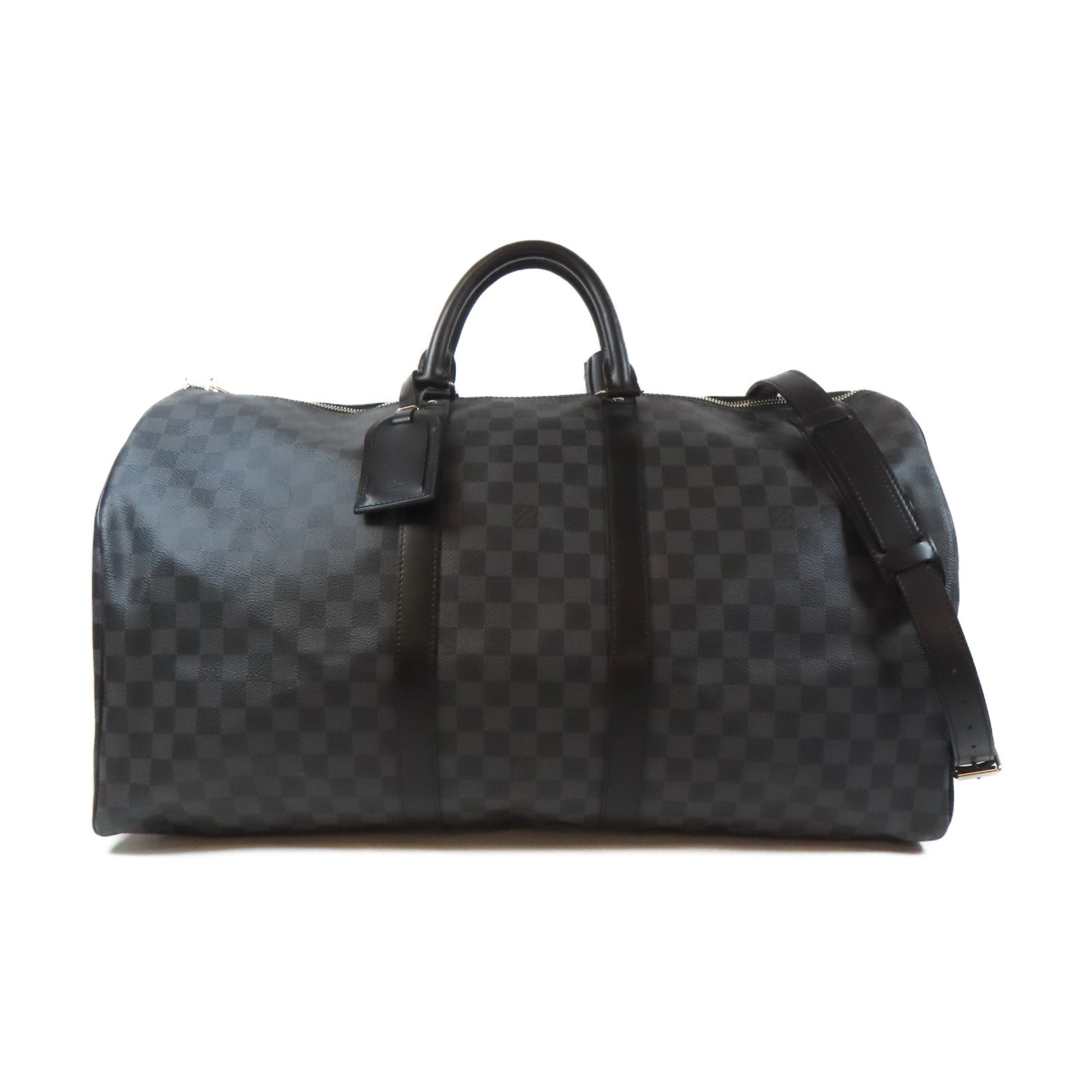 LOUIS VUITTON Damier Graphite Keepall Bandouliere 55銀扣手挽肩背兩用袋黑色