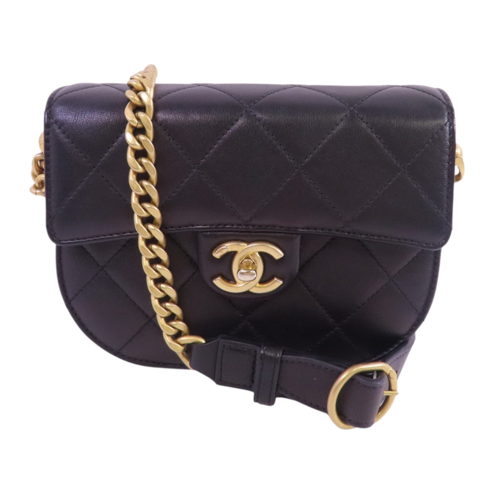 CHANEL 牛皮皮革Chain Shoulder Bag金扣鏈帶肩背袋