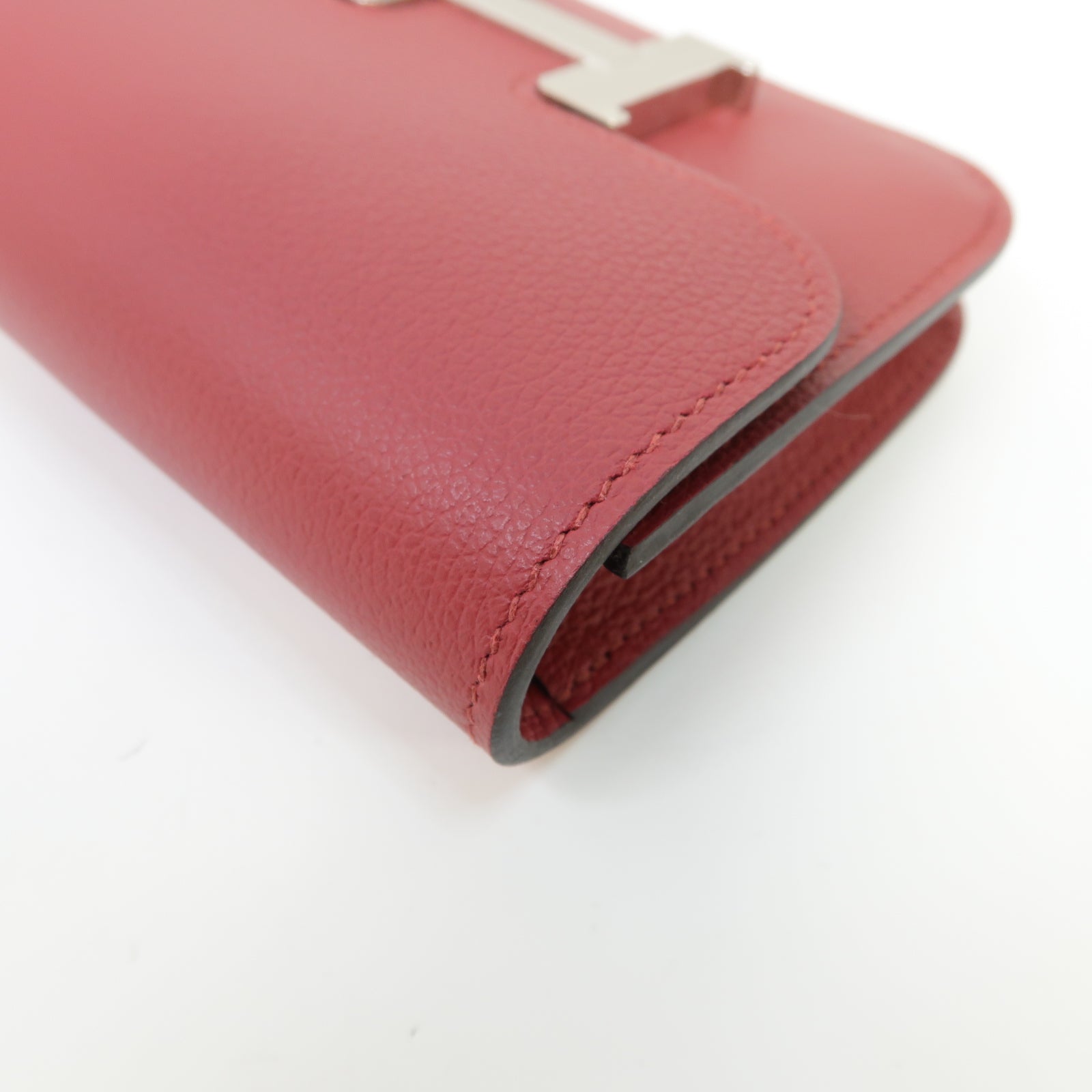 HERMES 【激減優惠】Evercolor皮革Constance Slim銀扣錢包Rouge Grenat/紅色