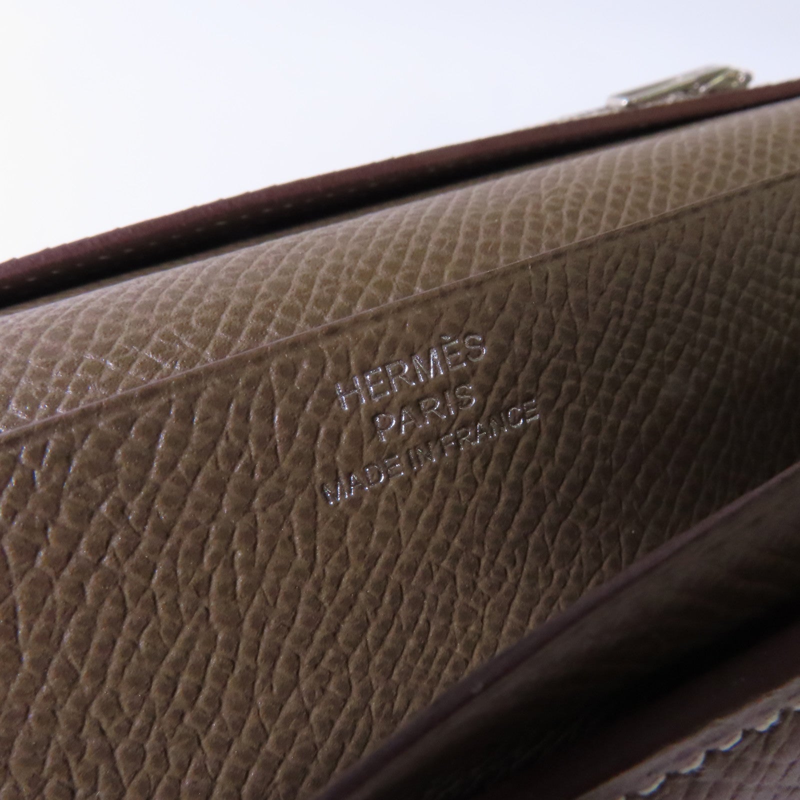 HERMES Epsom皮革Bearn Long Wallet銀扣長錢包大象灰色