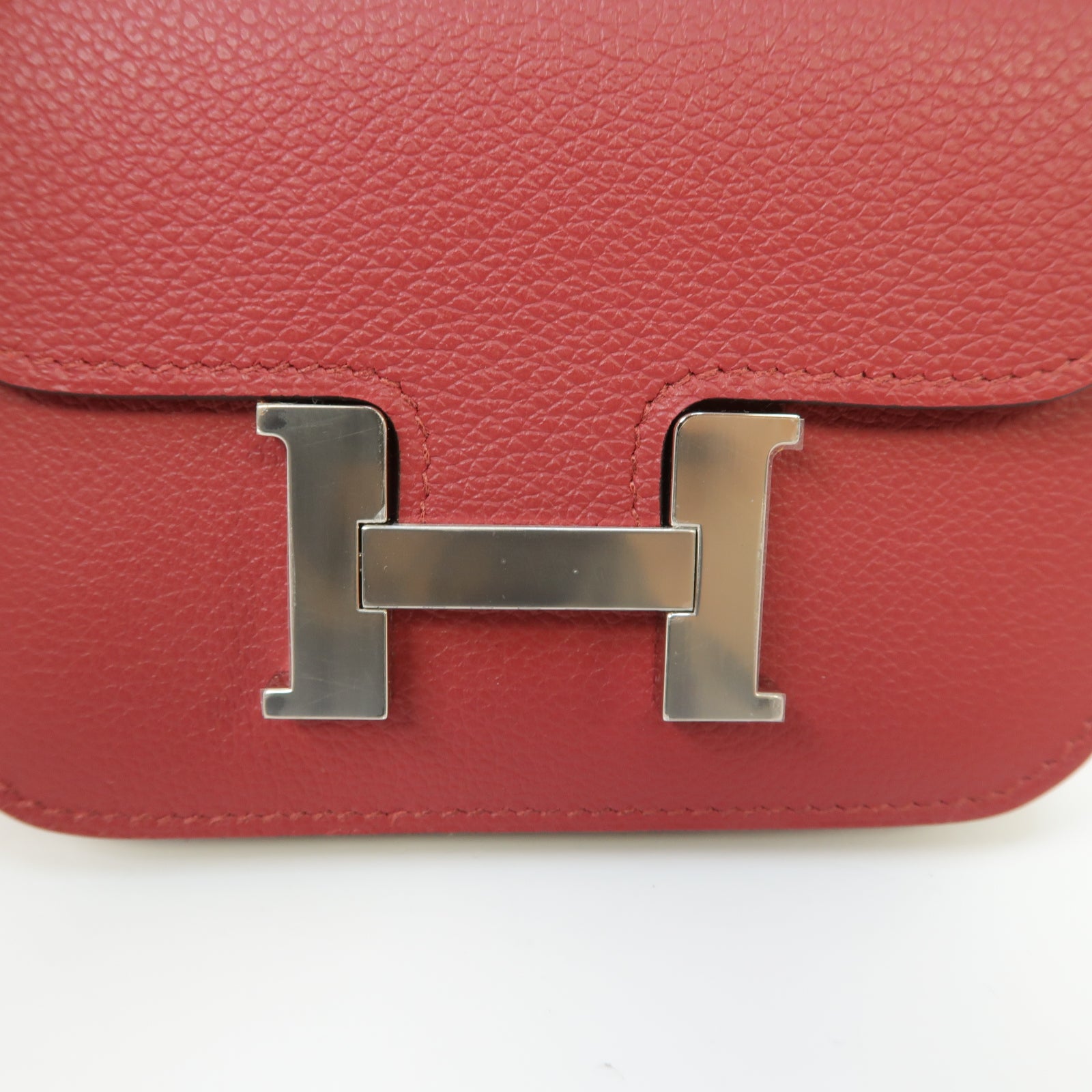 HERMES 【激減優惠】Evercolor皮革Constance Slim銀扣錢包Rouge Grenat/紅色