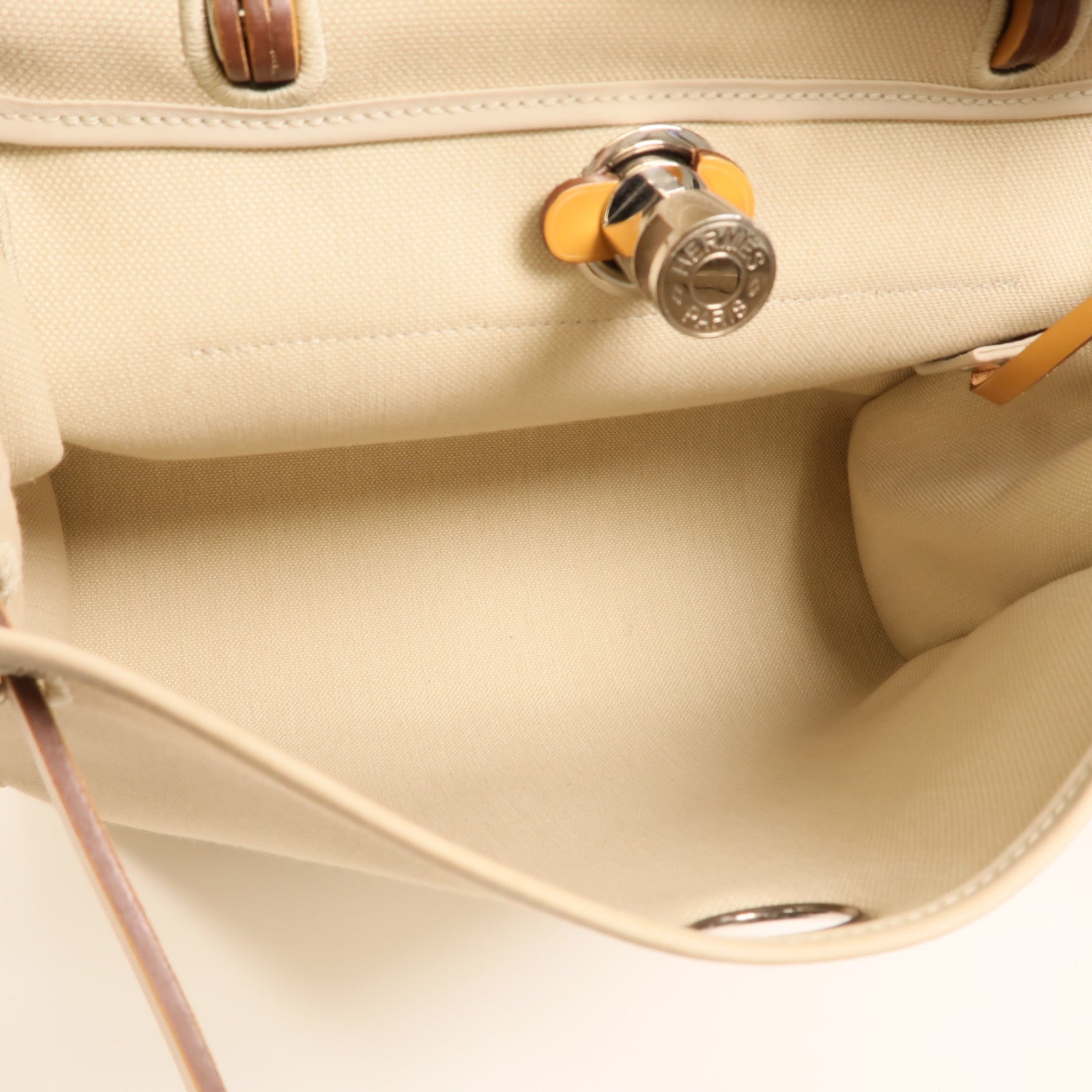HERMES 帆布Herbag PM銀扣手挽肩背兩用袋Beton