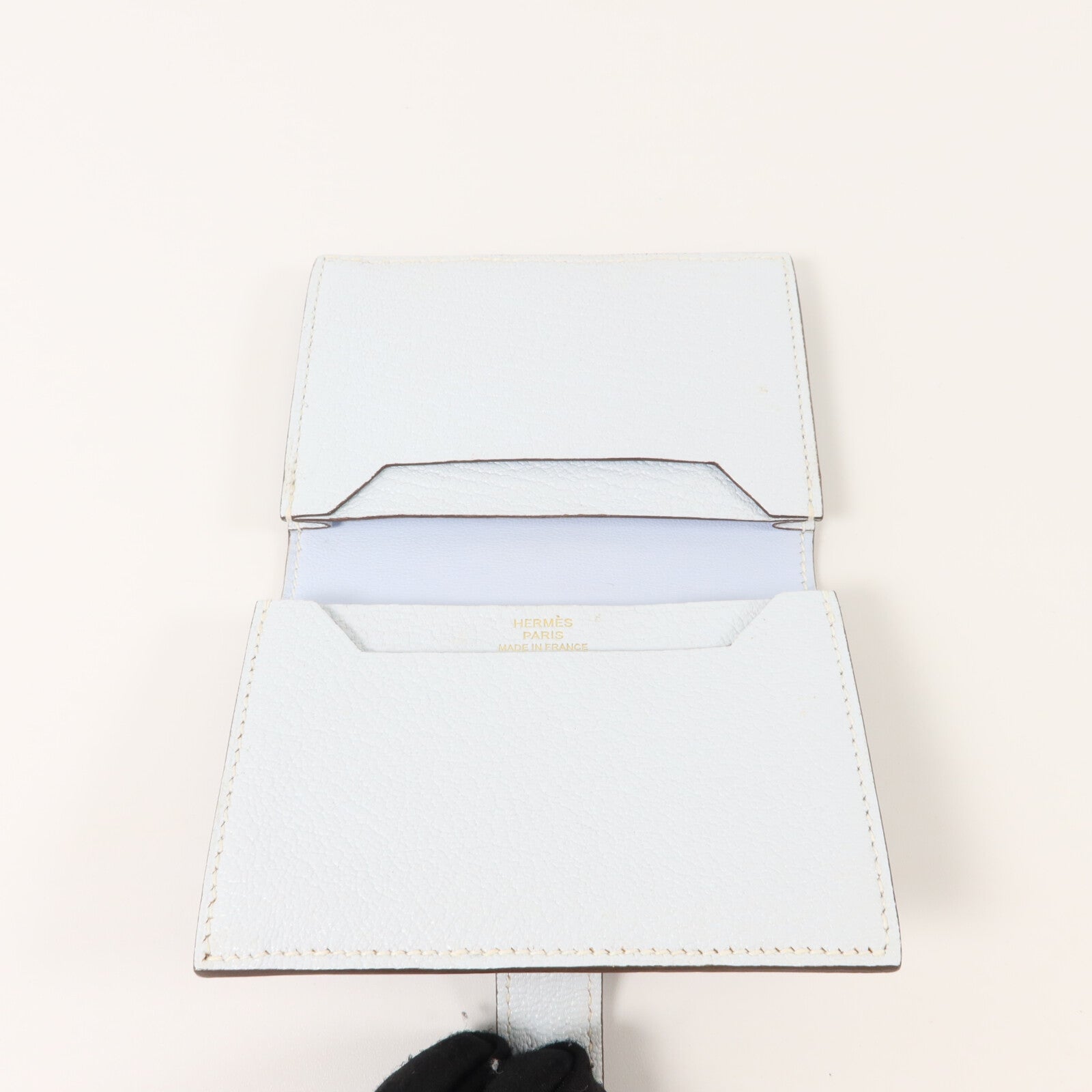 HERMES Chevre皮革Bearn Card Holder卡片套Bleu Brume