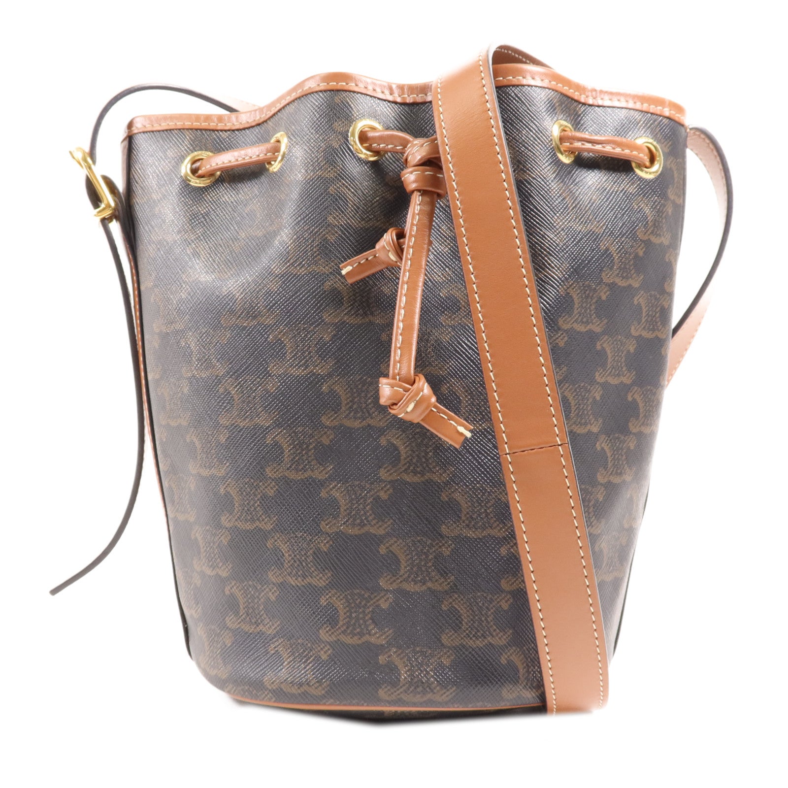 CELINE 塗層帆布Triomphe Drawstring Small Bucket金扣肩背袋