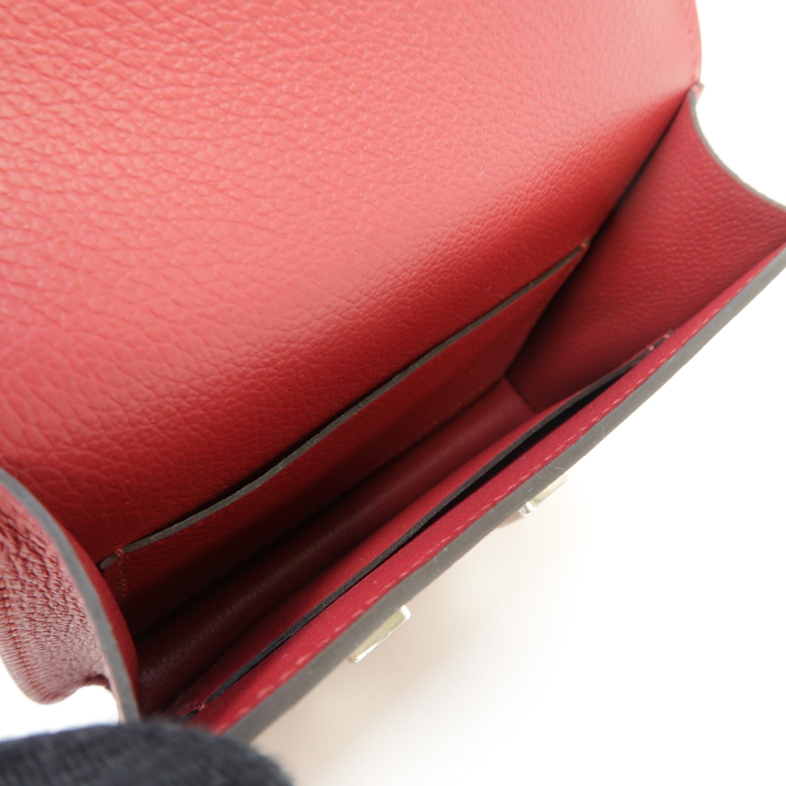 HERMES 【激減優惠】Evercolor皮革Constance Slim銀扣錢包Rouge Grenat/紅色