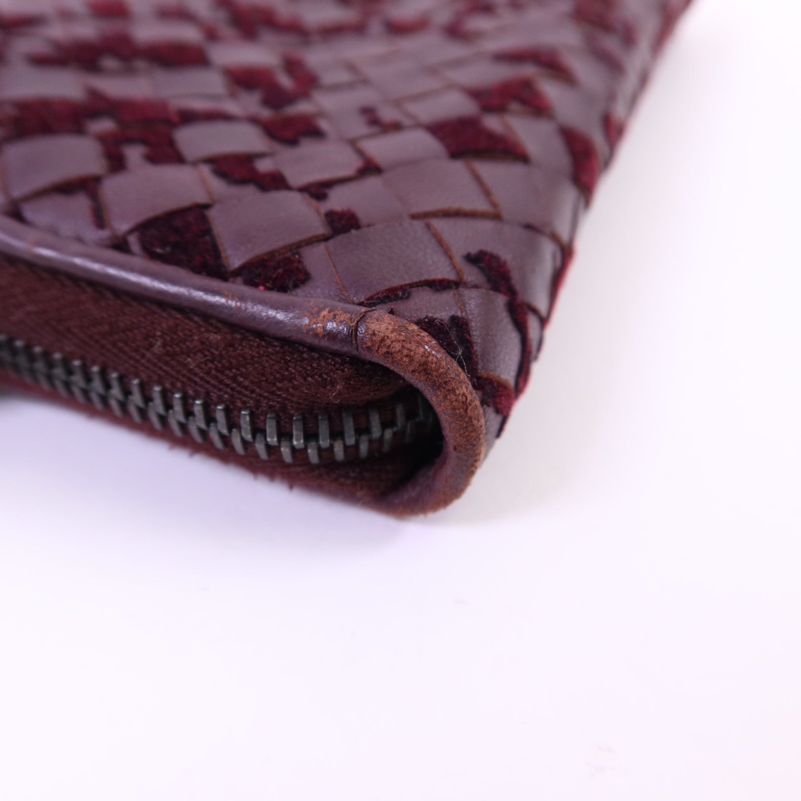 BOTTEGA VENETA 織紋皮革/天鵝絨Zip Around Wallet長錢包