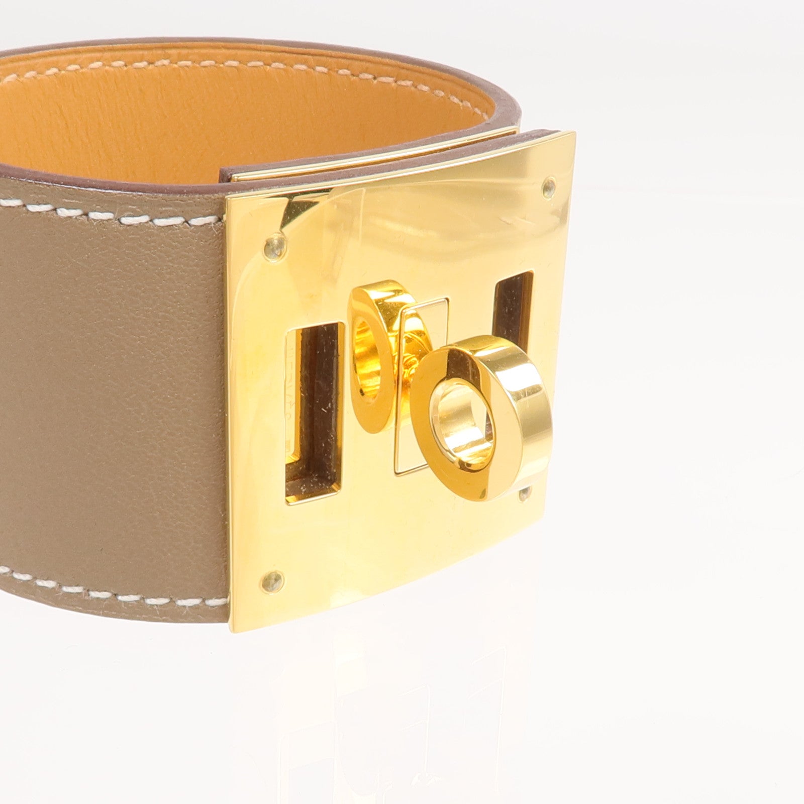 HERMES Swift皮革Kelly Dog金扣手鐲Etoupe