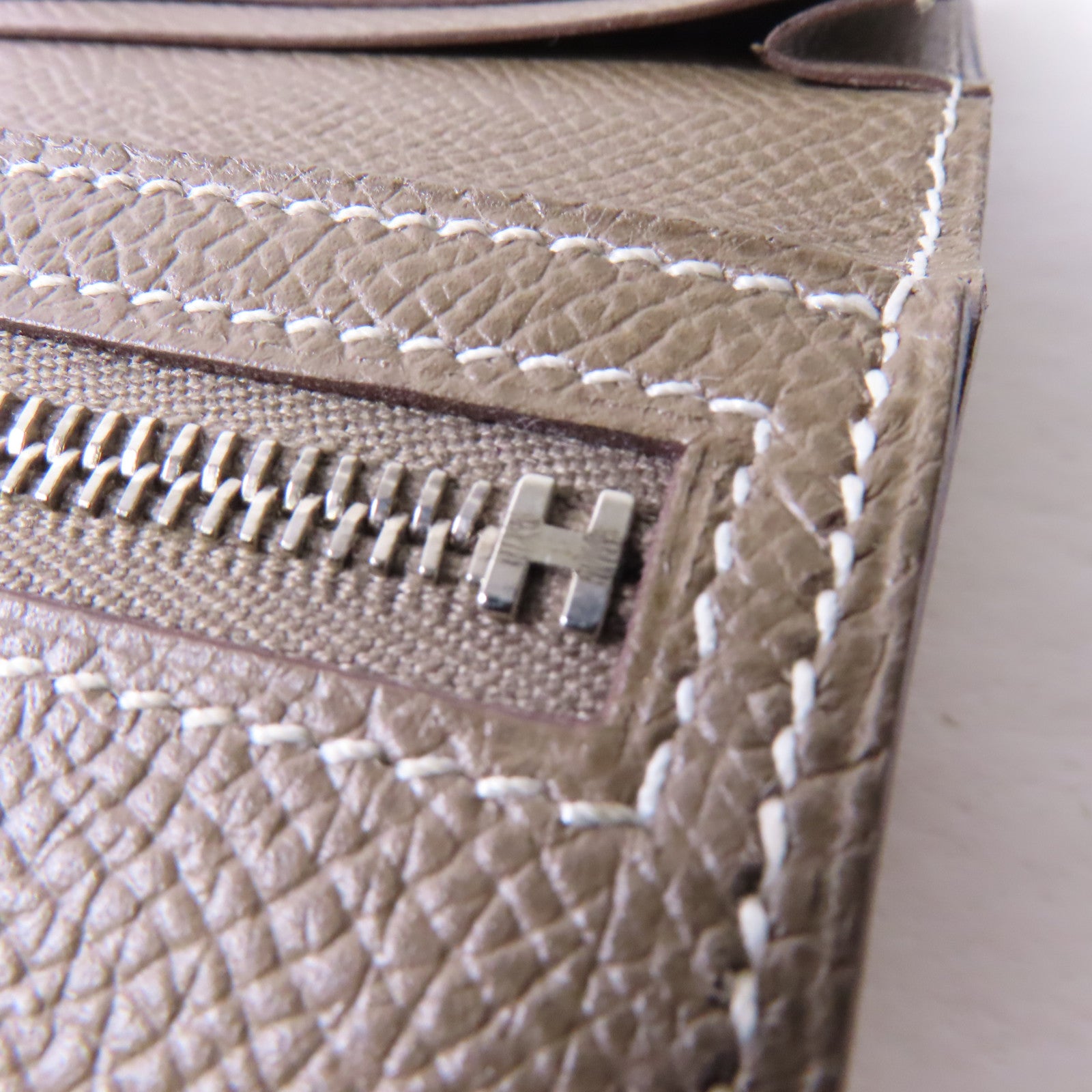 HERMES Epsom皮革Bearn Long Wallet銀扣長錢包大象灰色