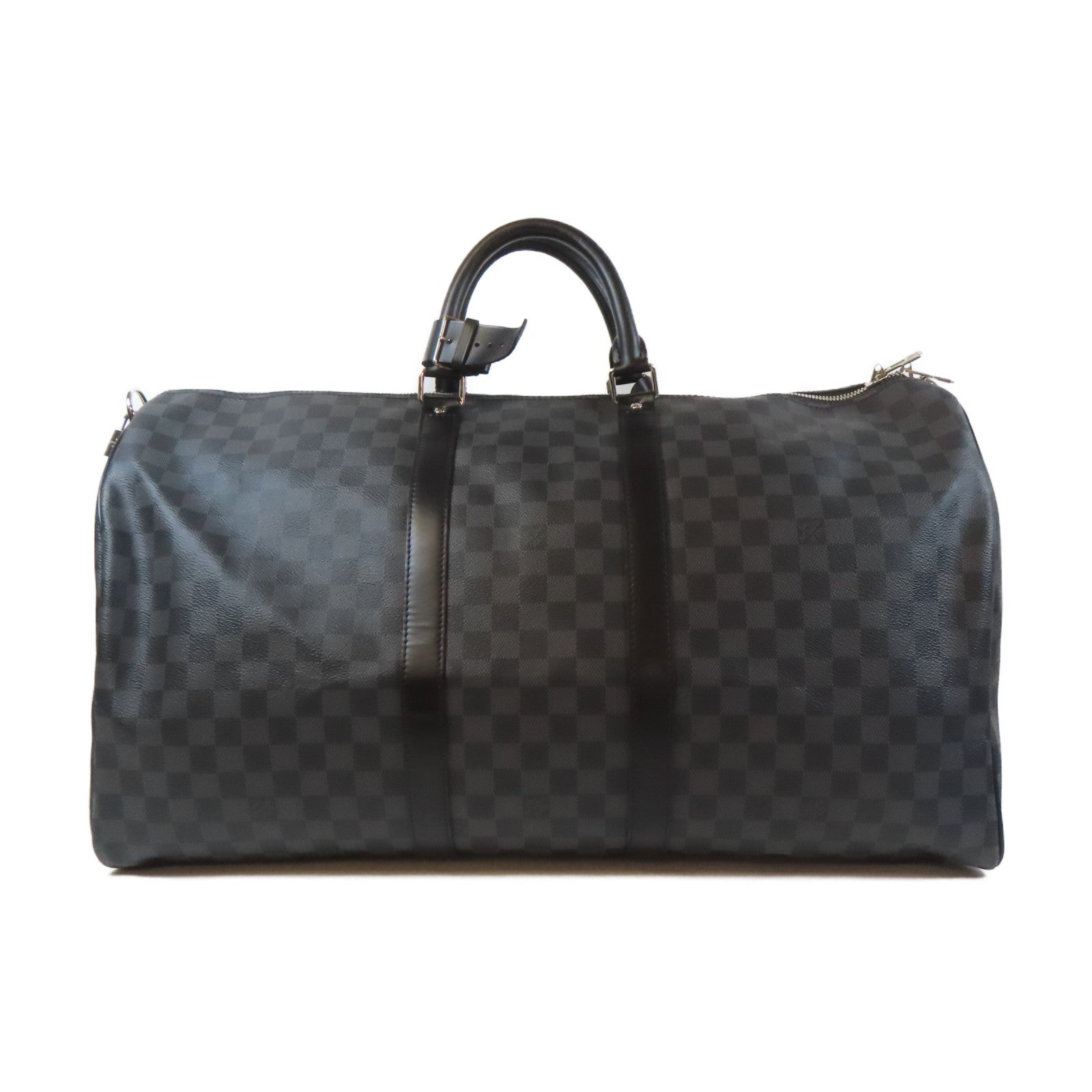 LOUIS VUITTON Damier Graphite Keepall Bandouliere 55銀扣手挽肩背兩用袋黑色