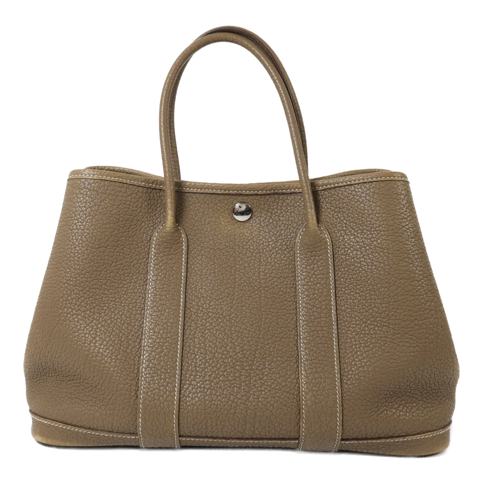 HERMES Clemence皮革Garden Party TPM銀扣手挽袋Etoupe